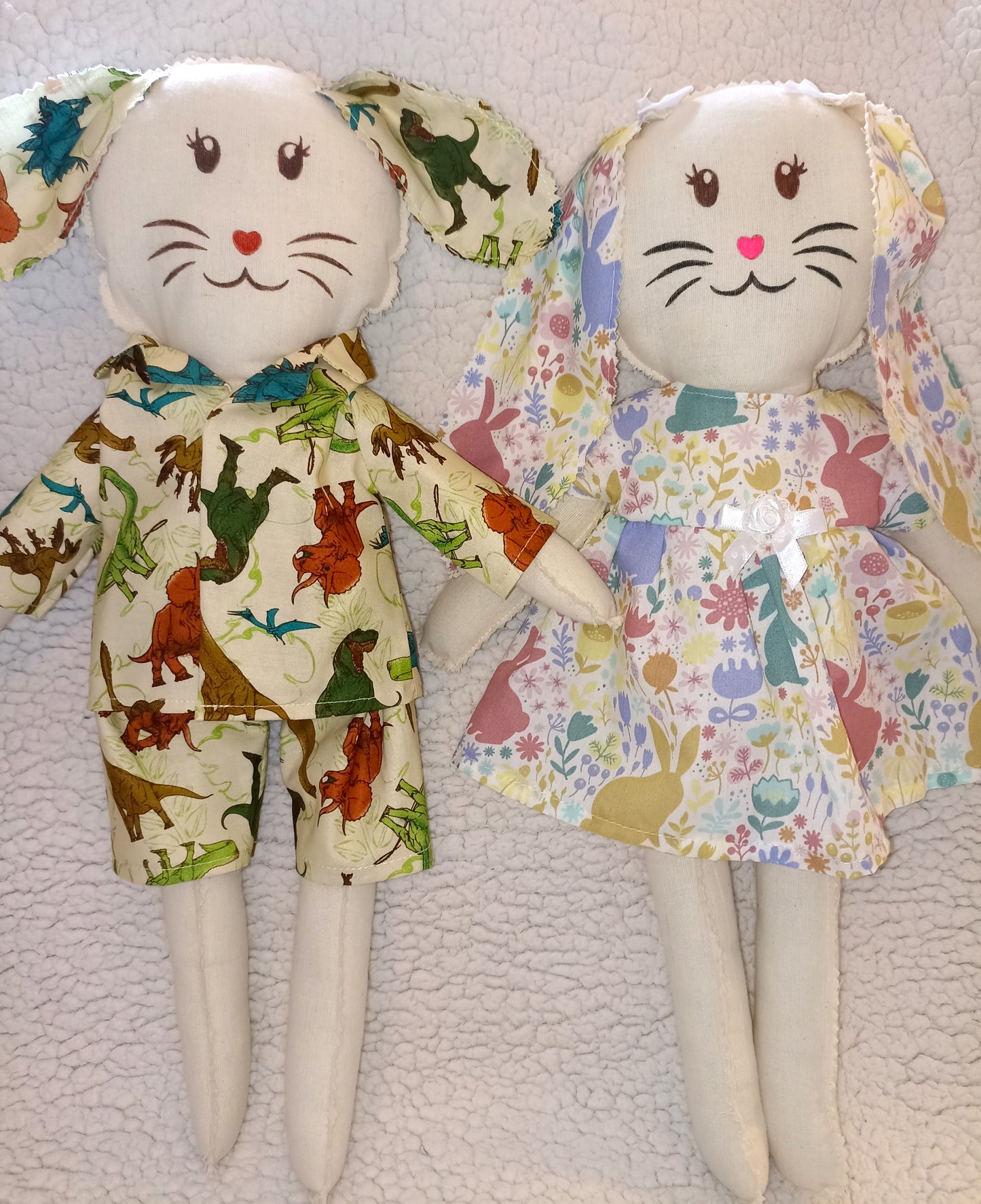 Introducing Mitzy and Buddy our Handmade Easter Bunnies With Backpack Extra Outfit Children Easter Gift Child Cuddly Toy Easter Time Soft Toy Fabric Springtime Bunny Rabbit