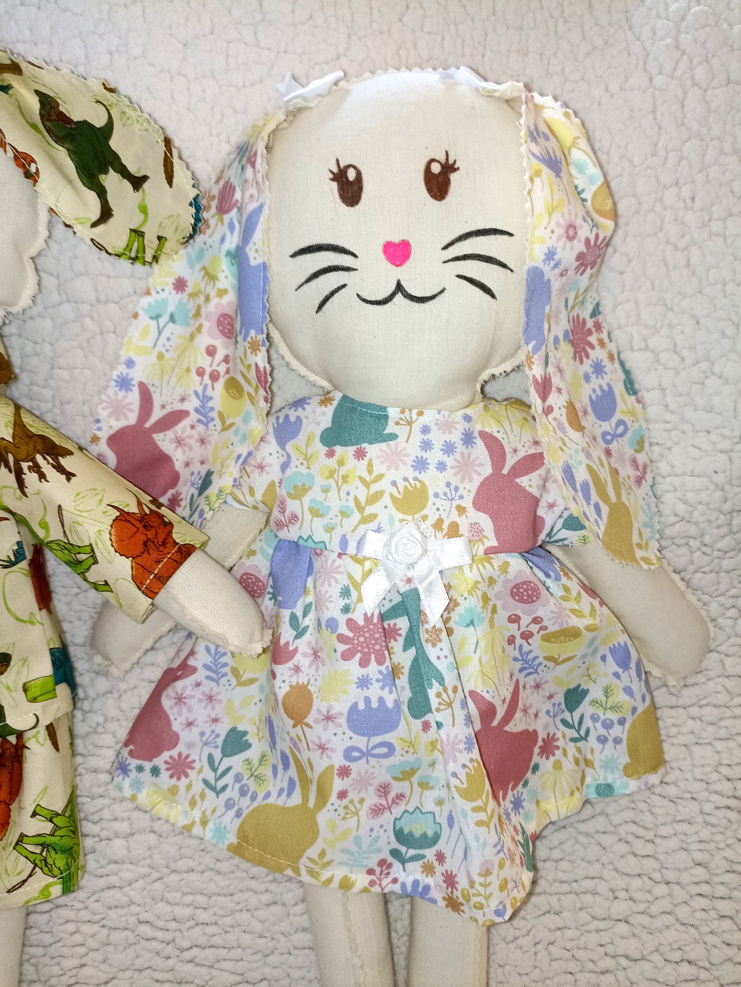 Introducing Mitzy and Buddy our Handmade Easter Bunnies With Backpack Extra Outfit Children Easter Gift Child Cuddly Toy Easter Time Soft Toy Fabric Springtime Bunny Rabbit