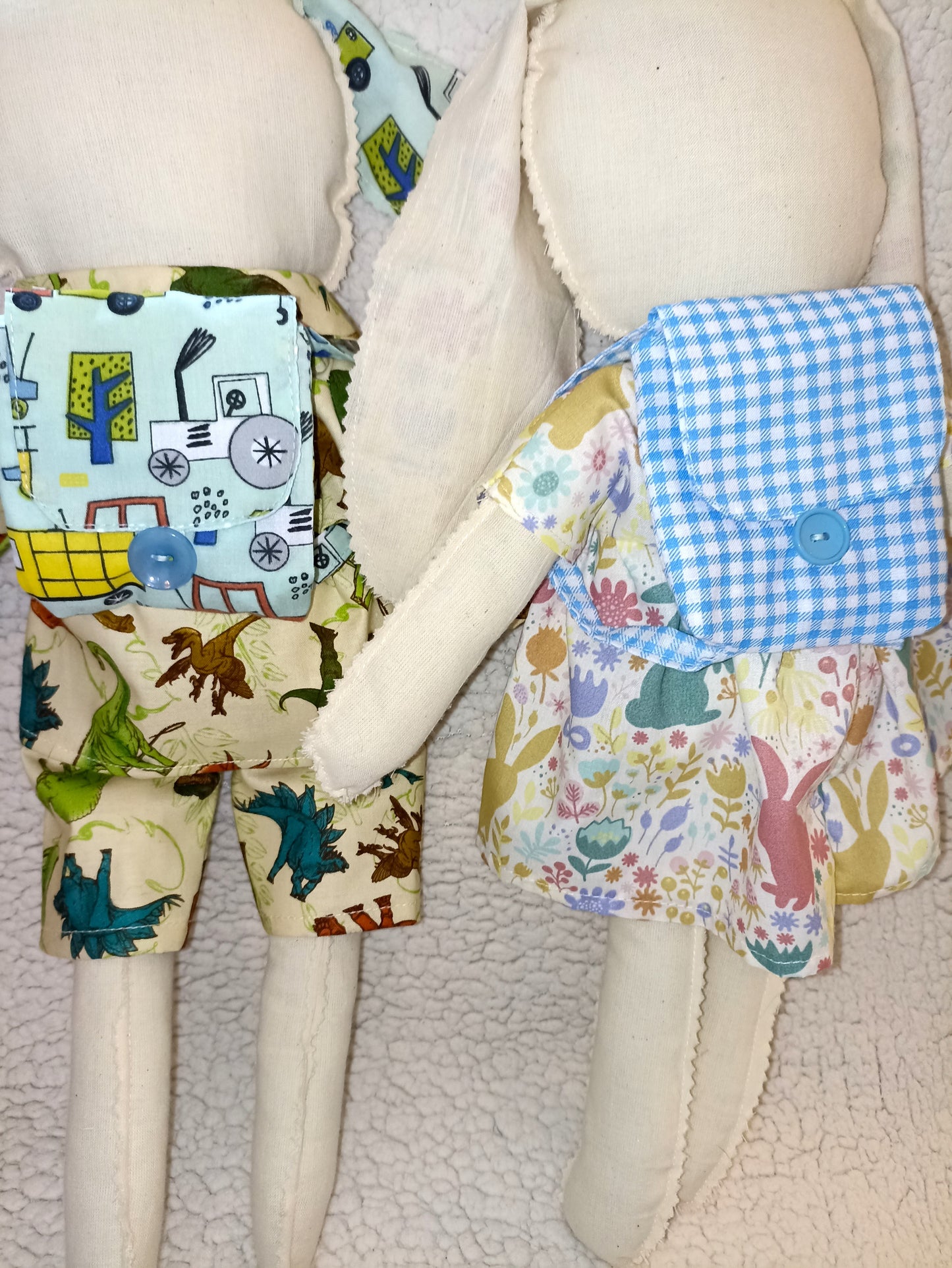 Introducing Mitzy and Buddy our Handmade Easter Bunnies With Backpack Extra Outfit Children Easter Gift Child Cuddly Toy Easter Time Soft Toy Fabric Springtime Bunny Rabbit