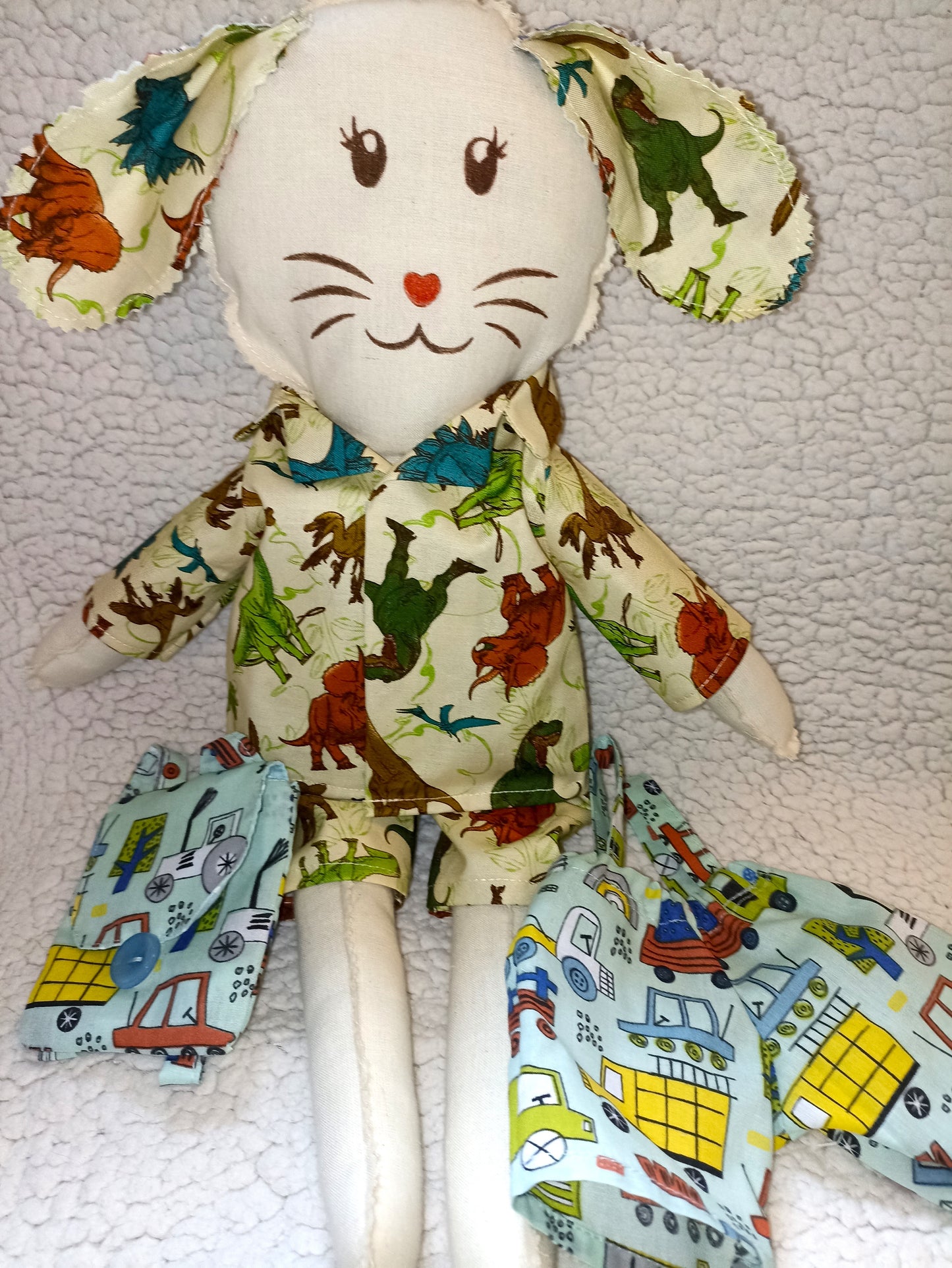Introducing Mitzy and Buddy our Handmade Easter Bunnies With Backpack Extra Outfit Children Easter Gift Child Cuddly Toy Easter Time Soft Toy Fabric Springtime Bunny Rabbit