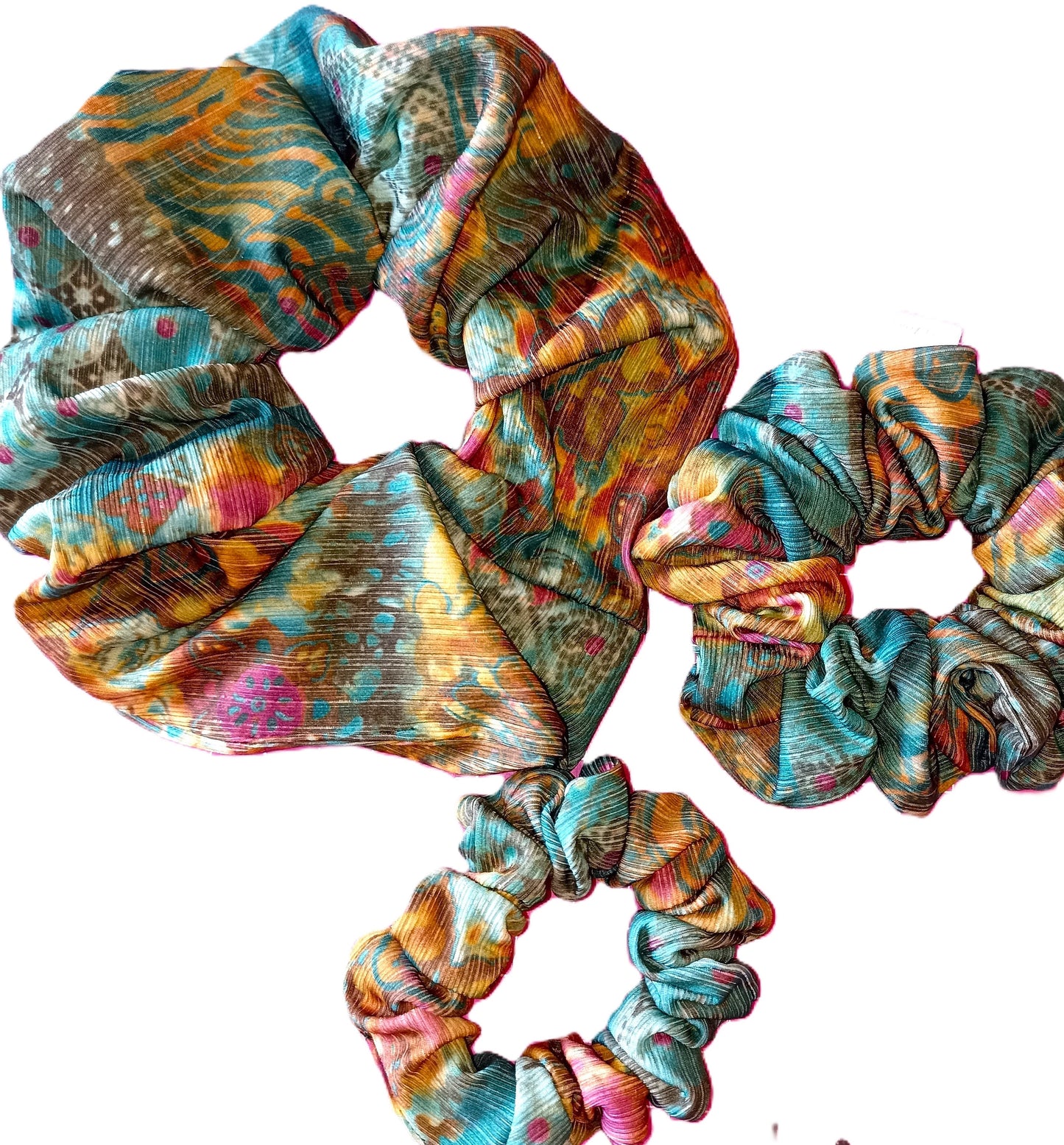 Green Patterned Soft Stretch Hair Scrunchies