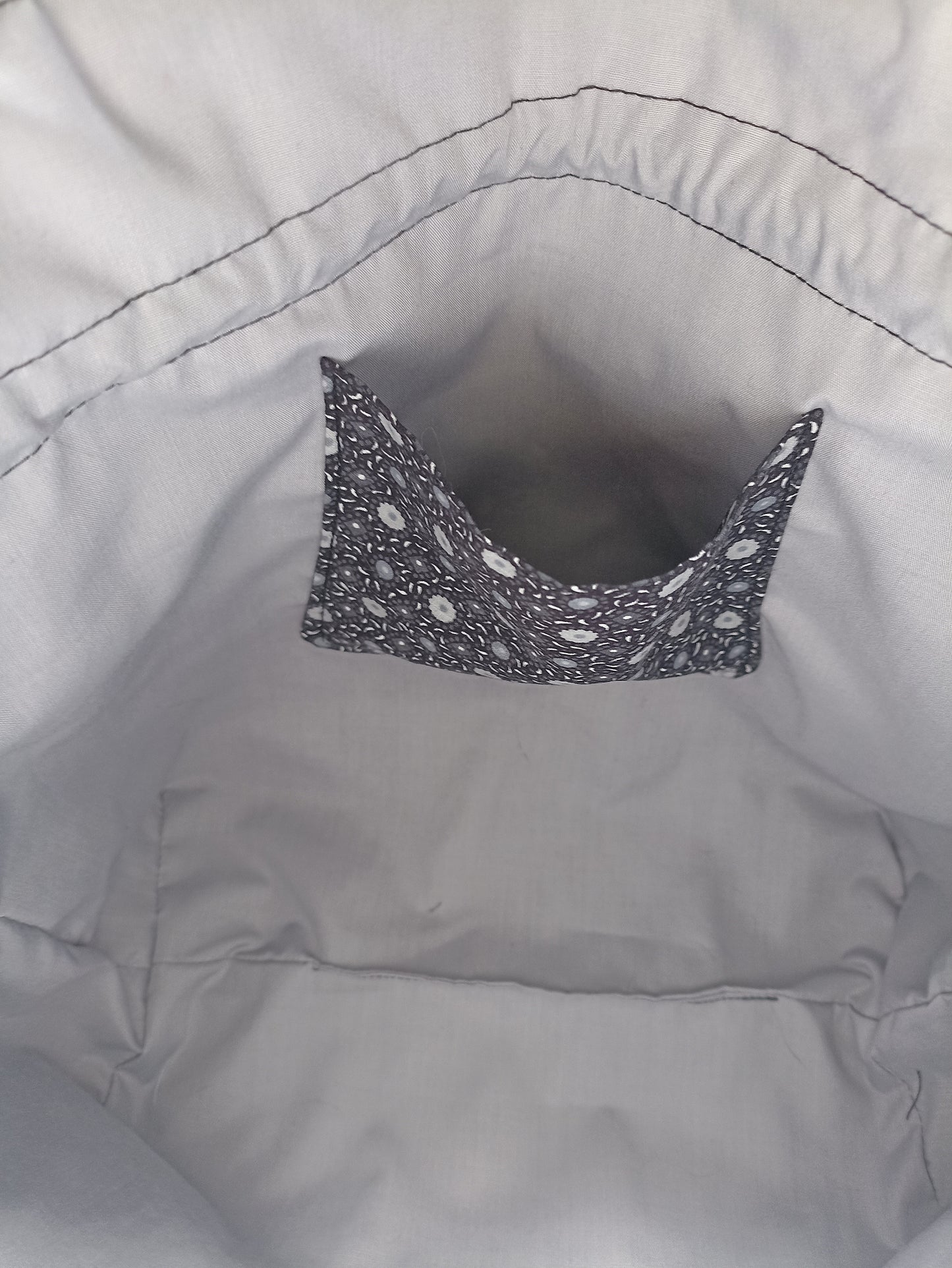 Black With Grey and White Flowers  Drawstring Bag Unique Durable Gift For Her Sustainable Fashionable Fully Lined With Inside Pocket