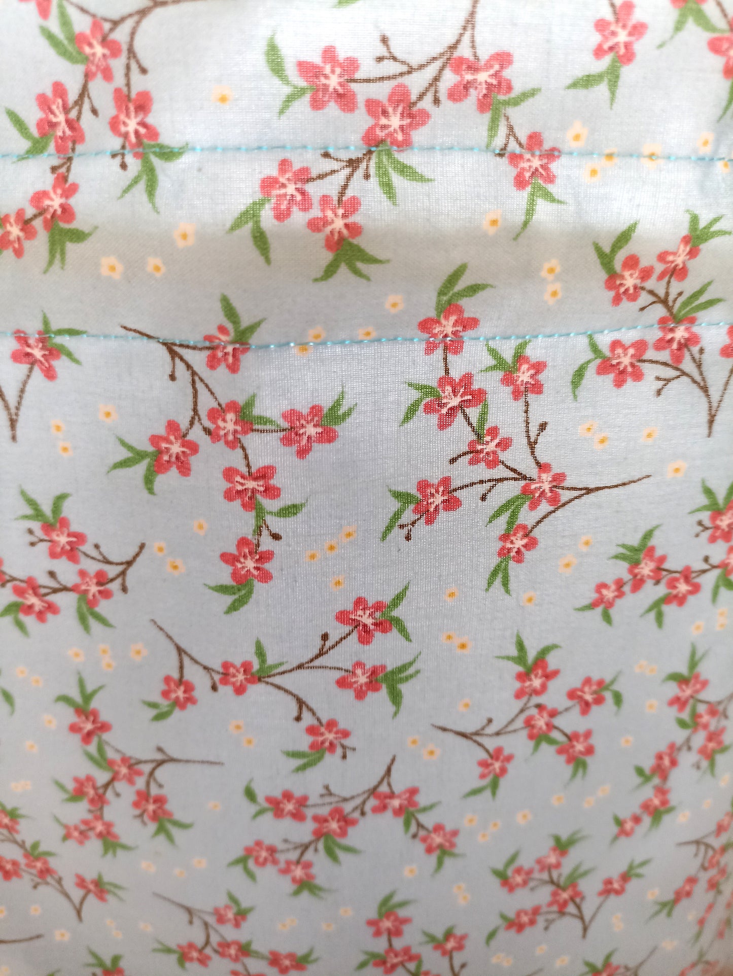 Sky Blue With Red Dainty Flowers Drawstring Bag Unique Durable Gift For Her Sustainable Fashionable Fully Lined With Inside Pocket