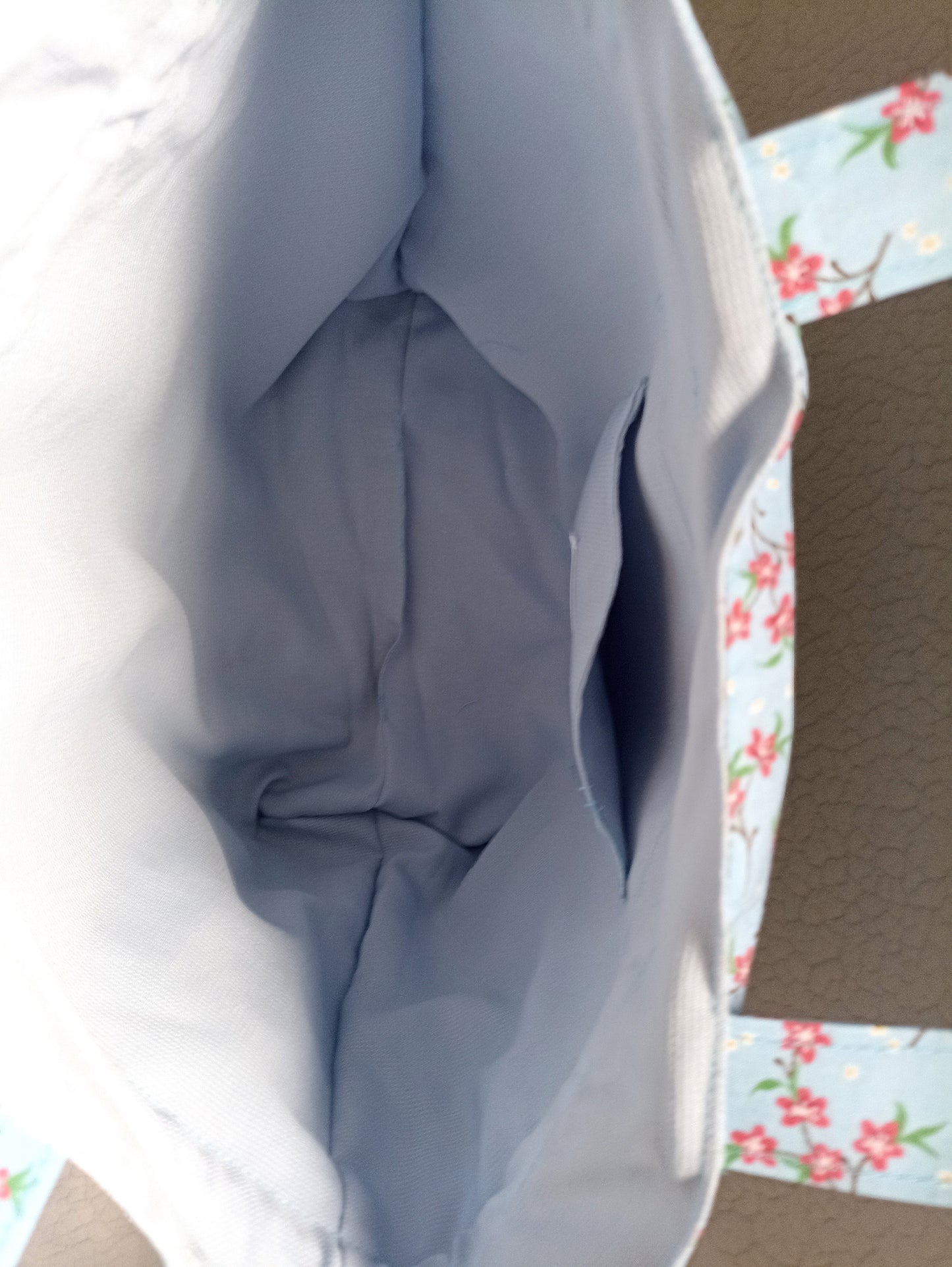 Sky Blue With Red Dainty Flowers Drawstring Bag Unique Durable Gift For Her Sustainable Fashionable Fully Lined With Inside Pocket