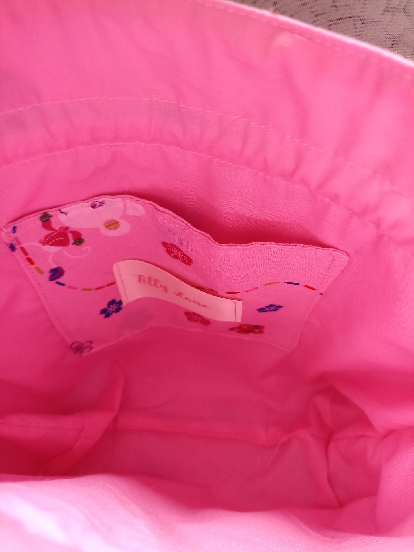 Pink Mouse On A Journey Drawstring Bag Unique Durable Gift For Her Sustainable Fashionable Fully Lined Inside Pocket Child Size Child Gift