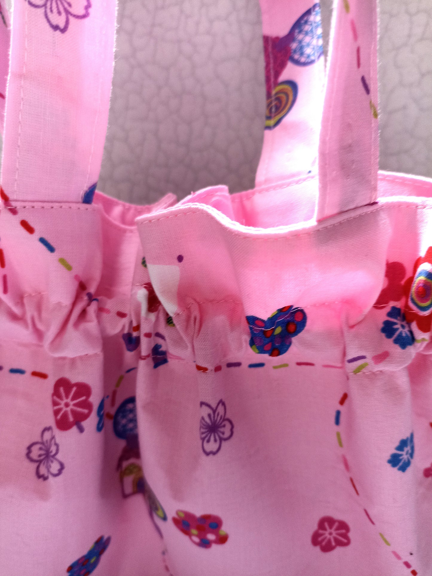 Pink Mouse On A Journey Drawstring Bag Unique Durable Gift For Her Sustainable Fashionable Fully Lined Inside Pocket Child Size Child Gift