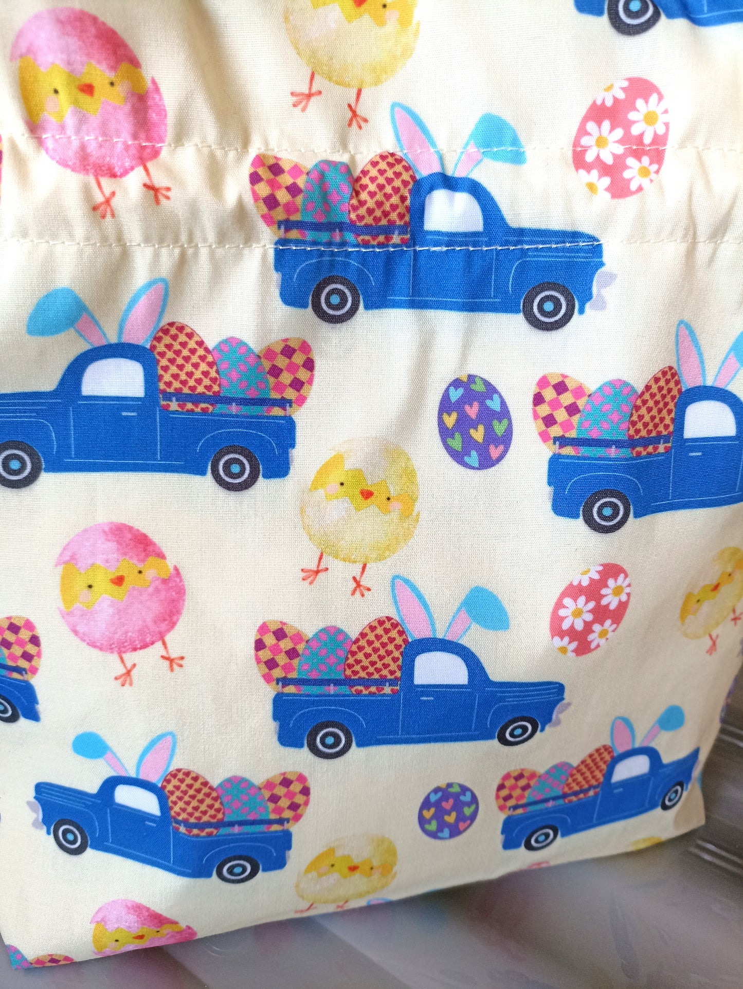 Easter Treat Drawstring Bag Unique Durable Gift For Children Sustainable Fashionable Fully Lined Inside Pocket Child Size Child Size Unique