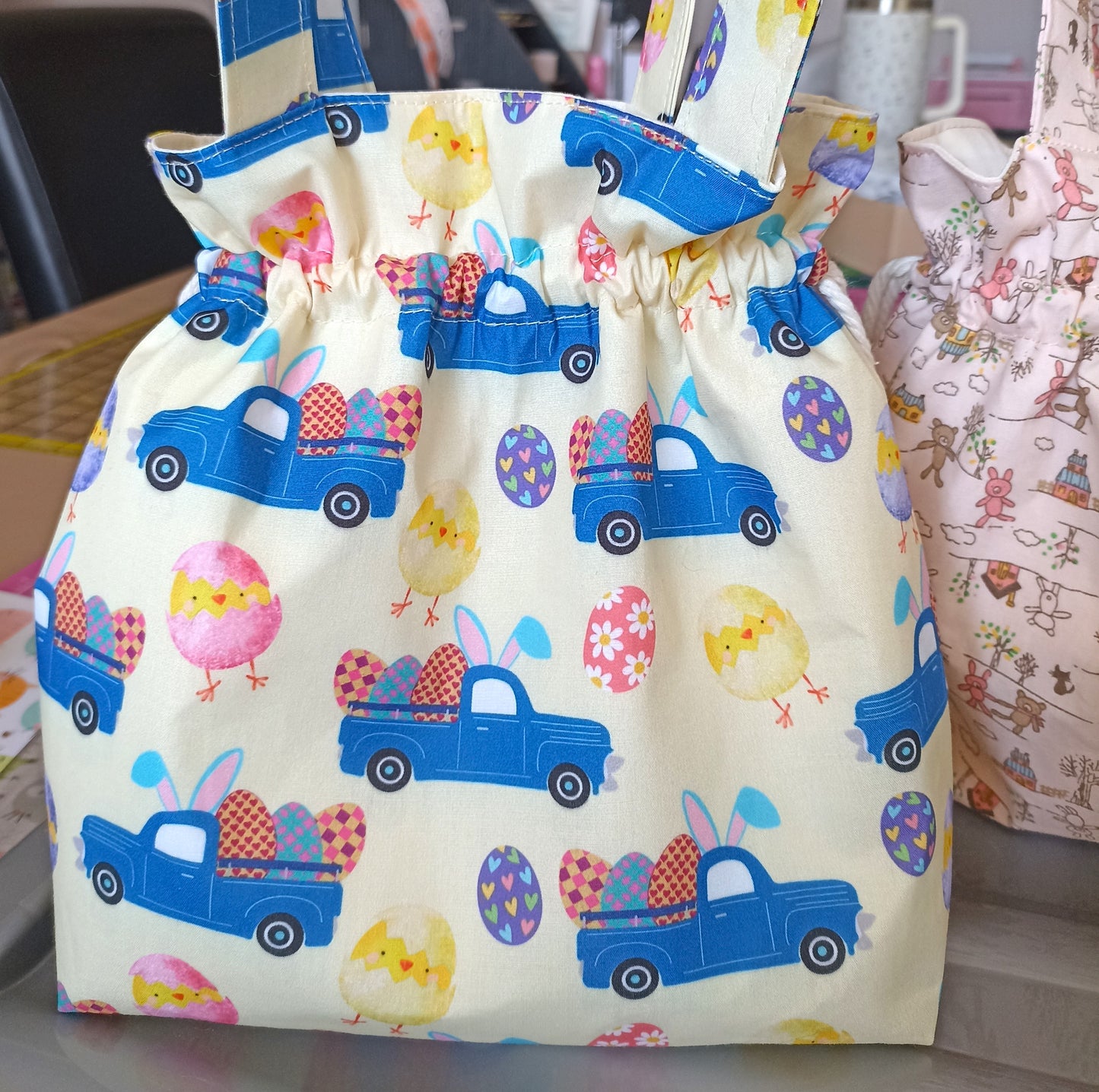 Easter Treat Drawstring Bag Unique Durable Gift For Children Sustainable Fashionable Fully Lined Inside Pocket Child Size Child Size Unique