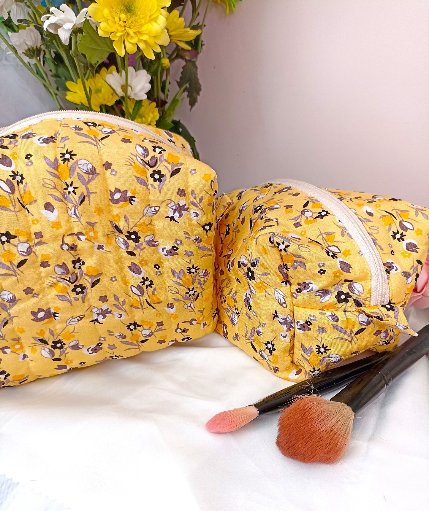 Quilted Cotton Makeup Bag | Cosmetic Bag | Handmade | Toiletry Bag | Ideal Gift | | Choose Small Or Large Wash Bag I Fully Lined