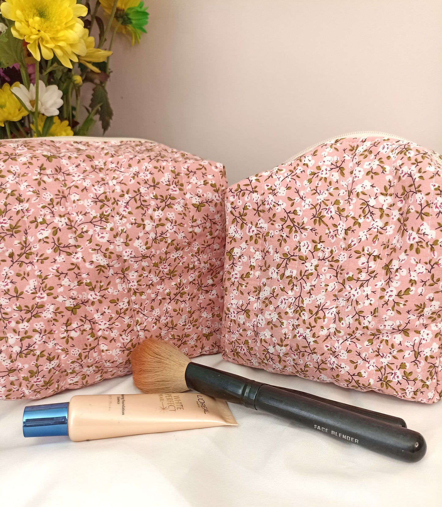 Quilted Cotton Makeup Bag | Cosmetic Bag | Handmade | Toiletry Bag | Ideal Gift | | Choose Small Or Large Wash Bag I Fully Lined