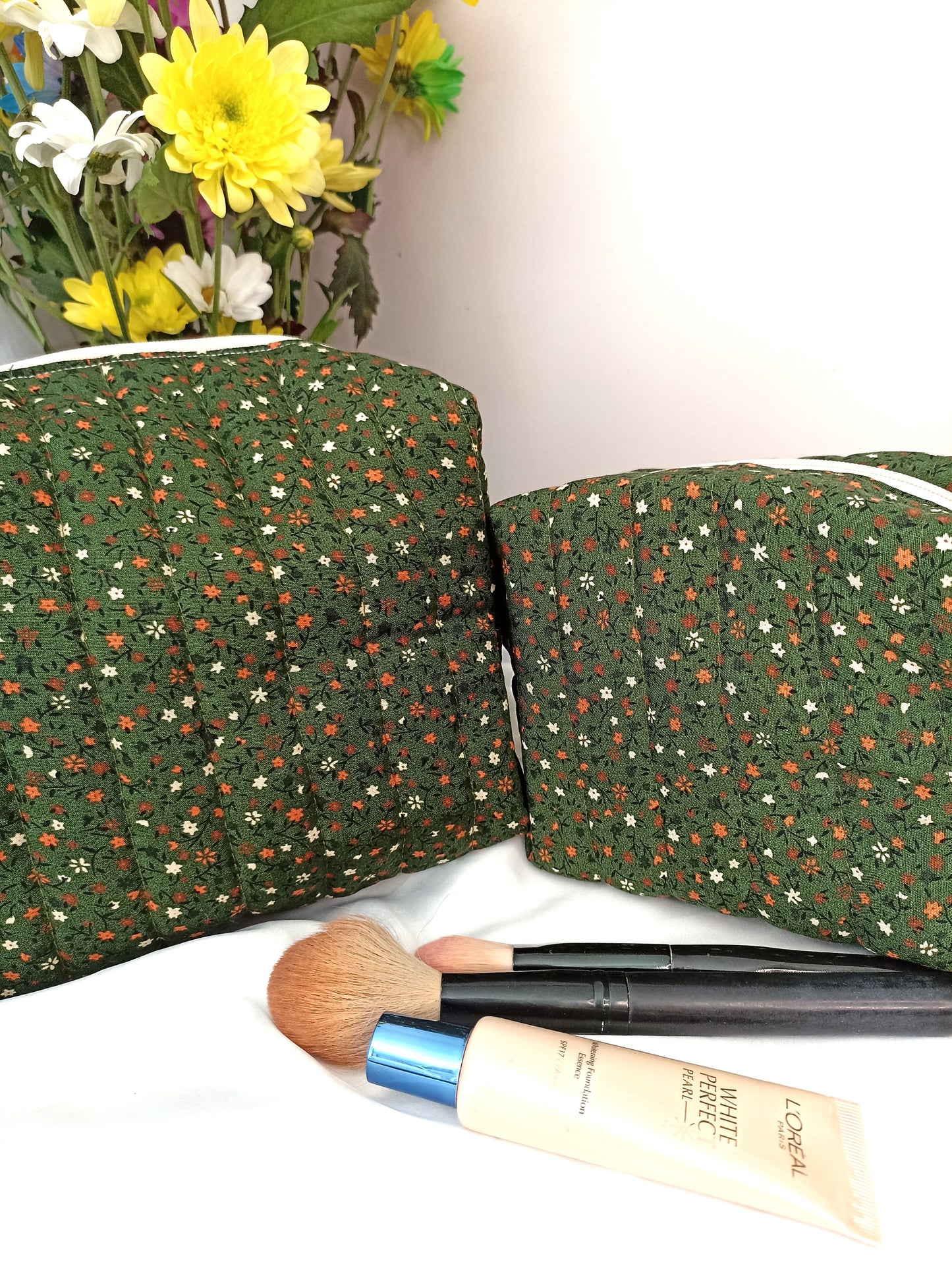 Quilted Cotton Makeup Bag | Cosmetic Bag | Handmade | Toiletry Bag | Ideal Gift | | Choose Small Or Large Wash Bag I Fully Lined