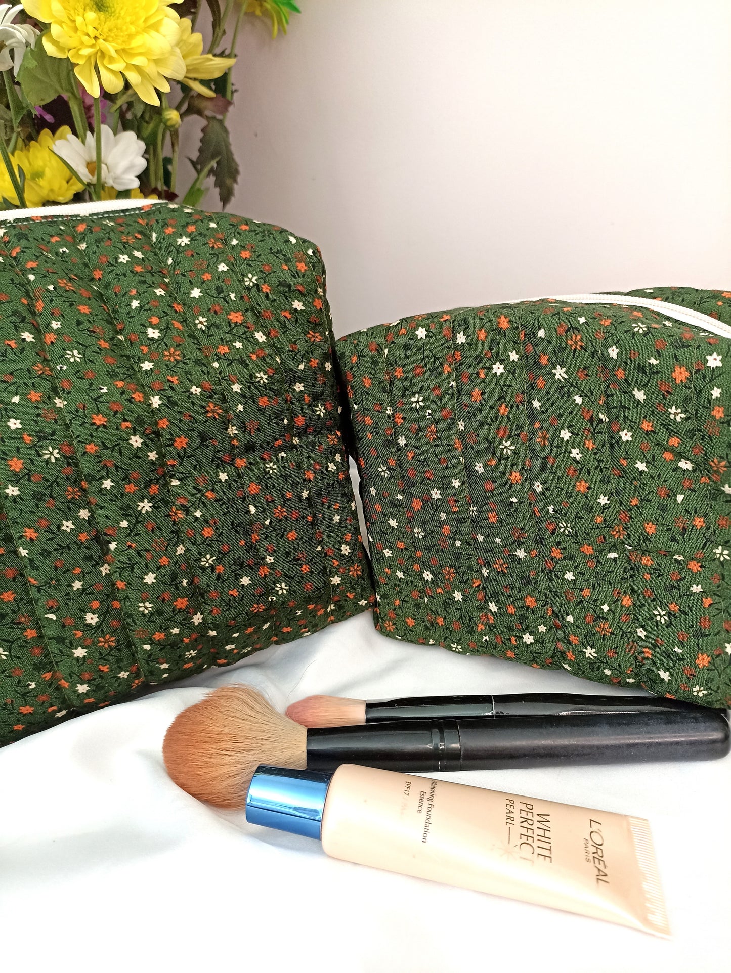 Quilted Cotton Makeup Bag | Cosmetic Bag | Handmade | Toiletry Bag | Ideal Gift | | Choose Small Or Large Wash Bag I Fully Lined