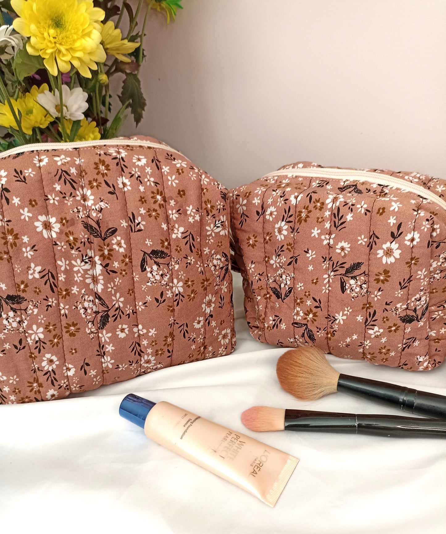 Quilted Cotton Makeup Bag | Cosmetic Bag | Handmade | Toiletry Bag | Ideal Gift | | Choose Small Or Large Wash Bag I Fully Lined