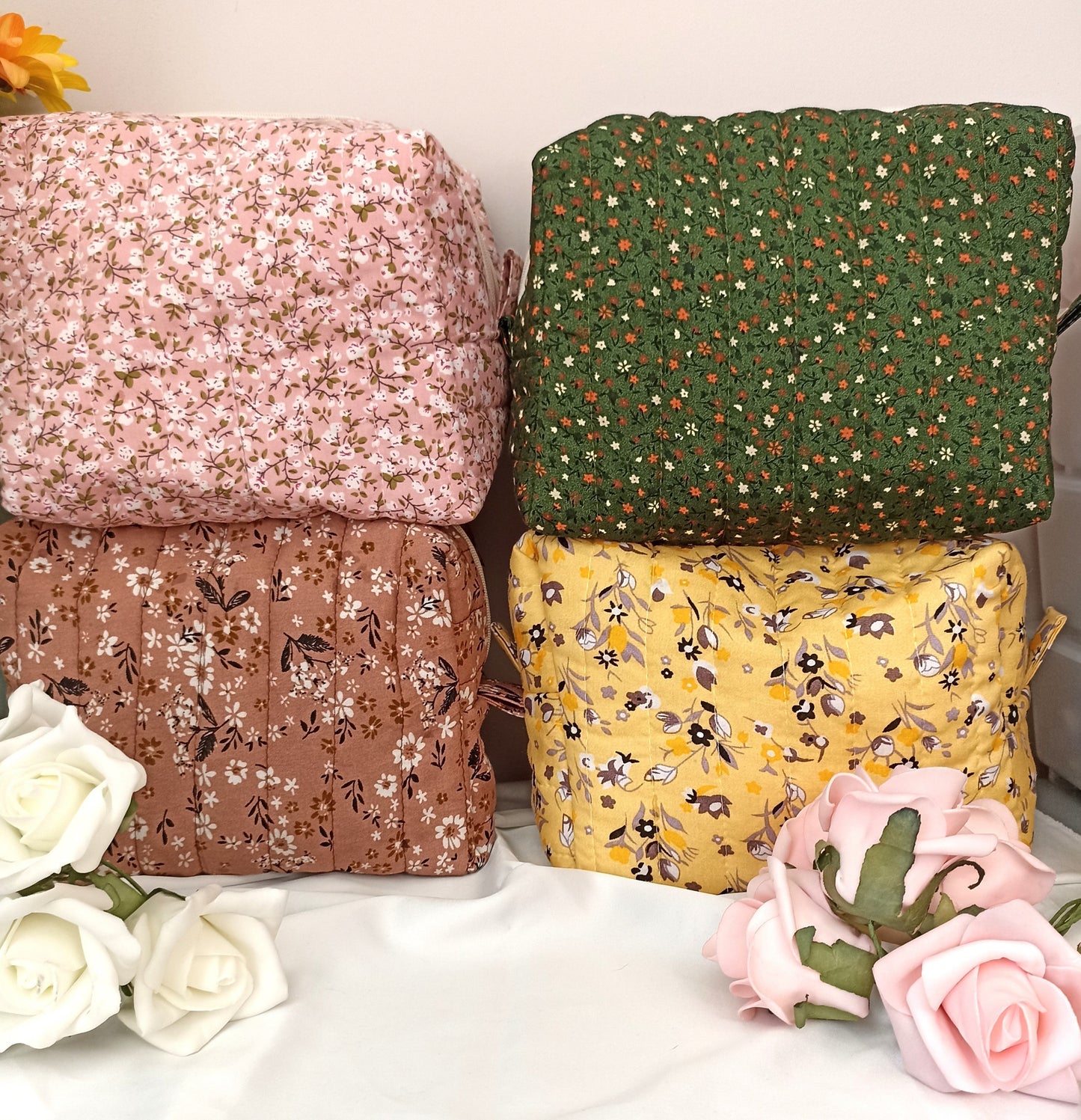 Quilted Cotton Makeup Bag | Cosmetic Bag | Handmade | Toiletry Bag | Ideal Gift | | Choose Small Or Large Wash Bag I Fully Lined