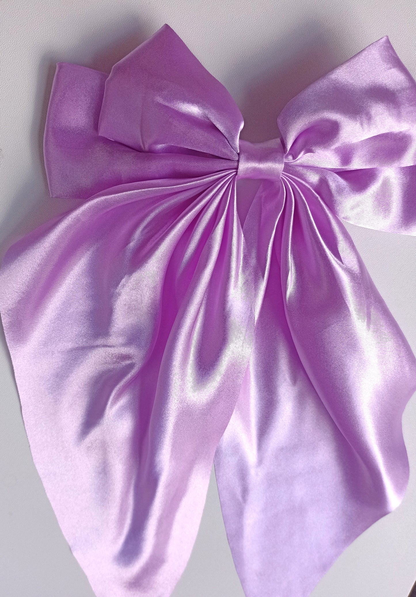 Oversized Satin Hair Bow Clip: Long Tail Ribbon Barrette - Handmade UK