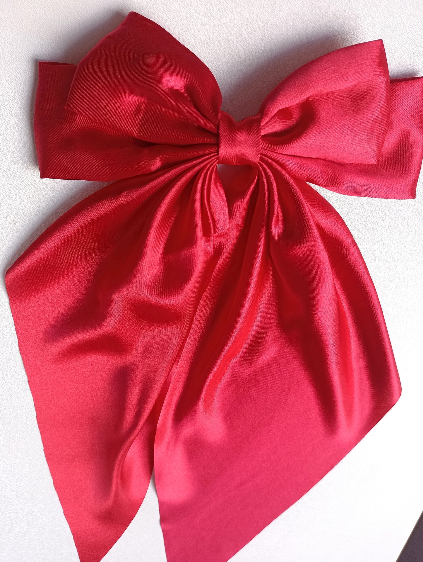 Oversized Satin Hair Bow Clip: Long Tail Ribbon Barrette - Handmade UK