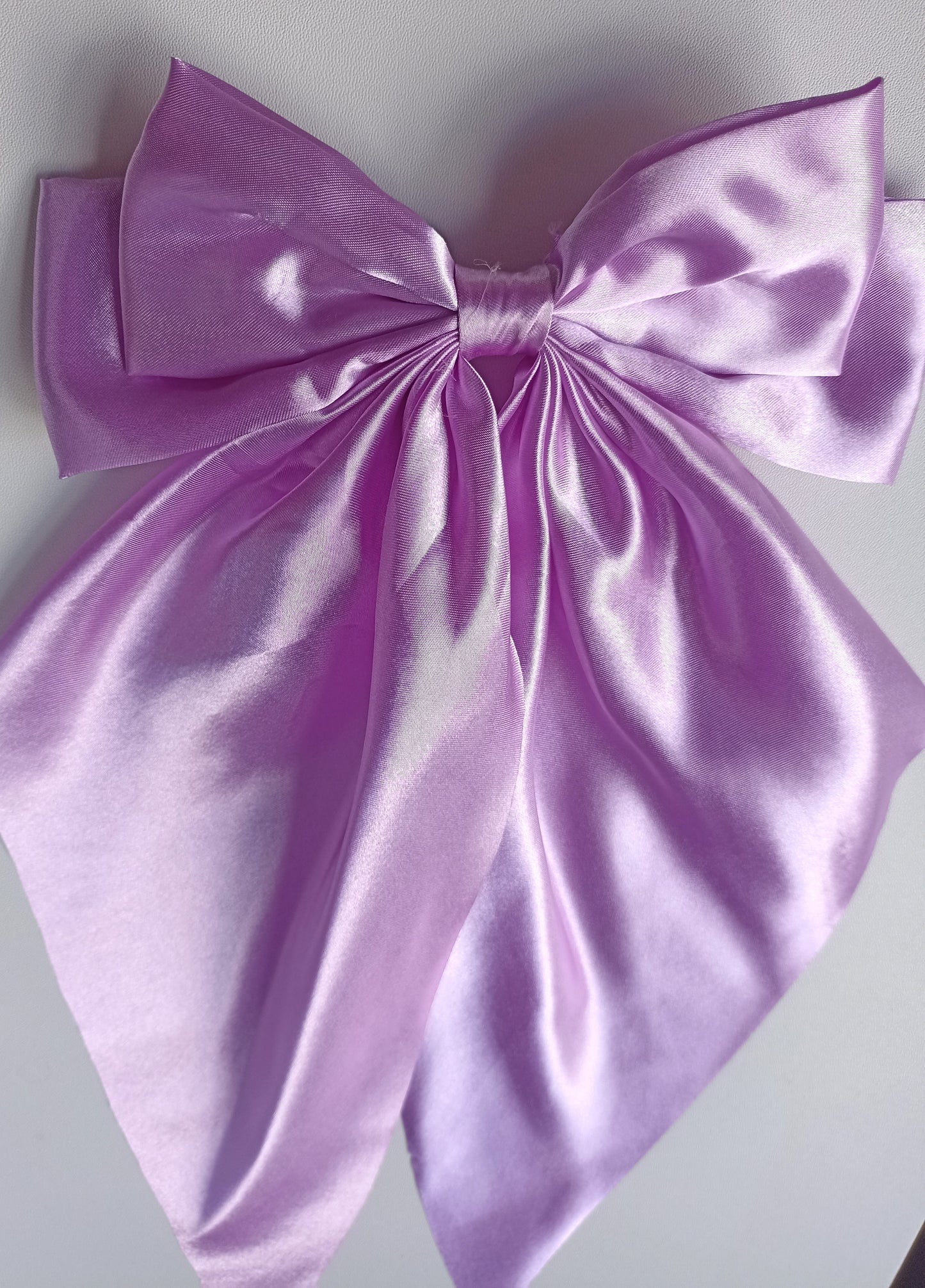 Oversized Satin Hair Bow Clip: Long Tail Ribbon Barrette - Handmade UK