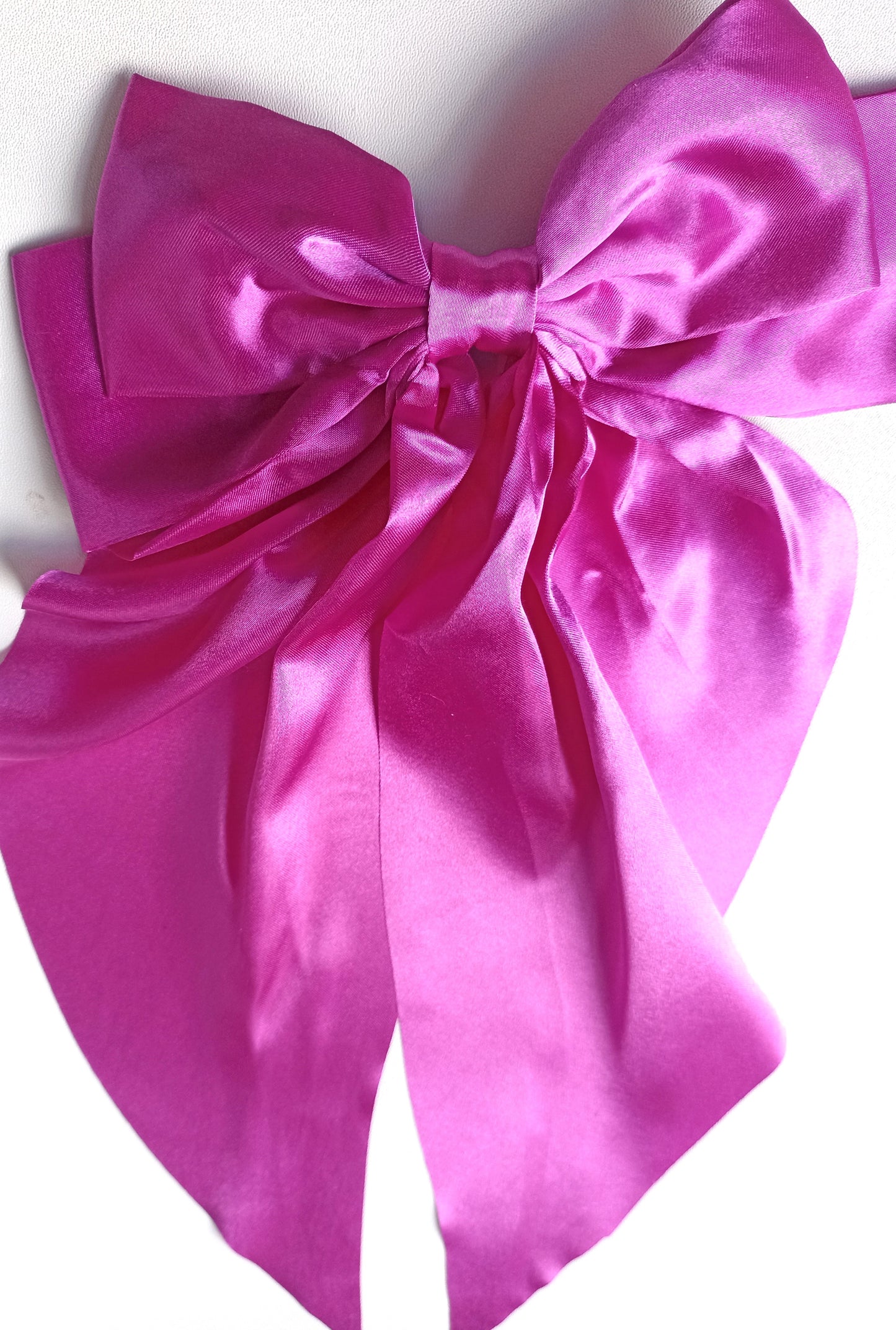 Oversized Satin Hair Bow Clip: Long Tail Ribbon Barrette - Handmade UK