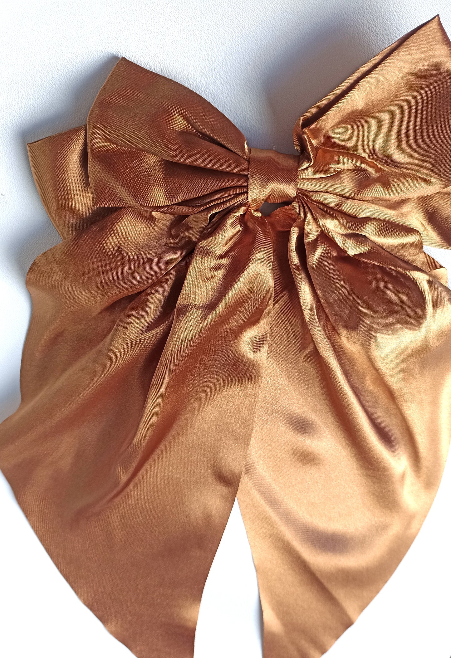 Oversized Satin Hair Bow Clip: Long Tail Ribbon Barrette - Handmade UK