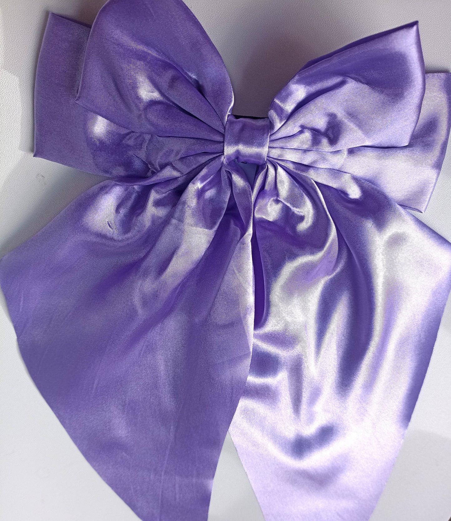 Oversized Satin Hair Bow Clip: Long Tail Ribbon Barrette - Handmade UK