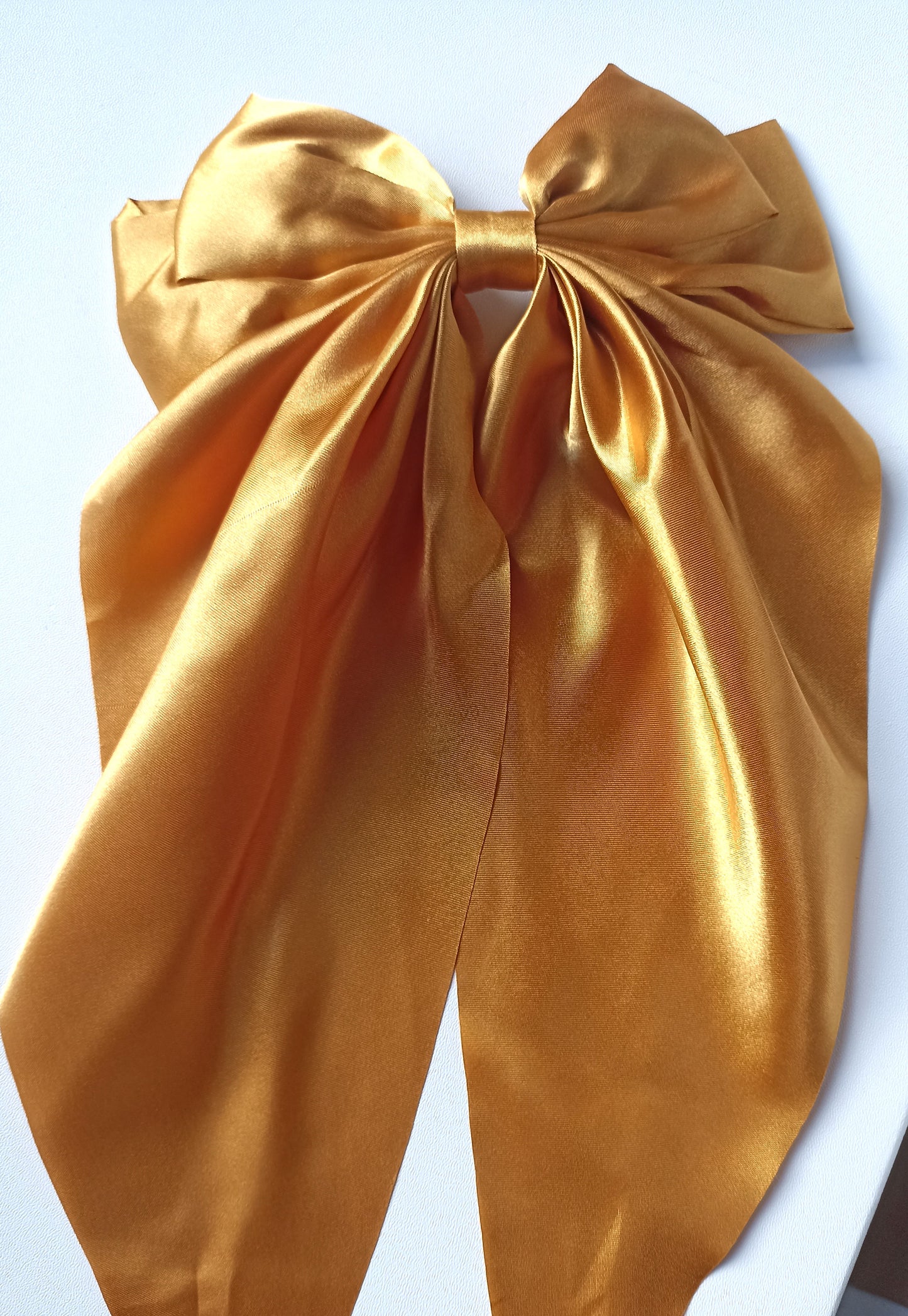 Oversized Satin Hair Bow Clip: Long Tail Ribbon Barrette - Handmade UK