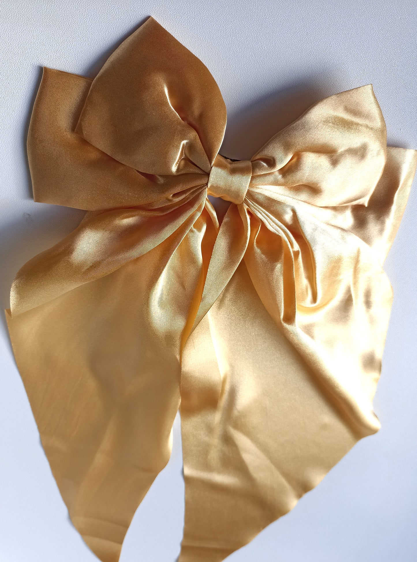 Oversized Satin Hair Bow Clip: Long Tail Ribbon Barrette - Handmade UK