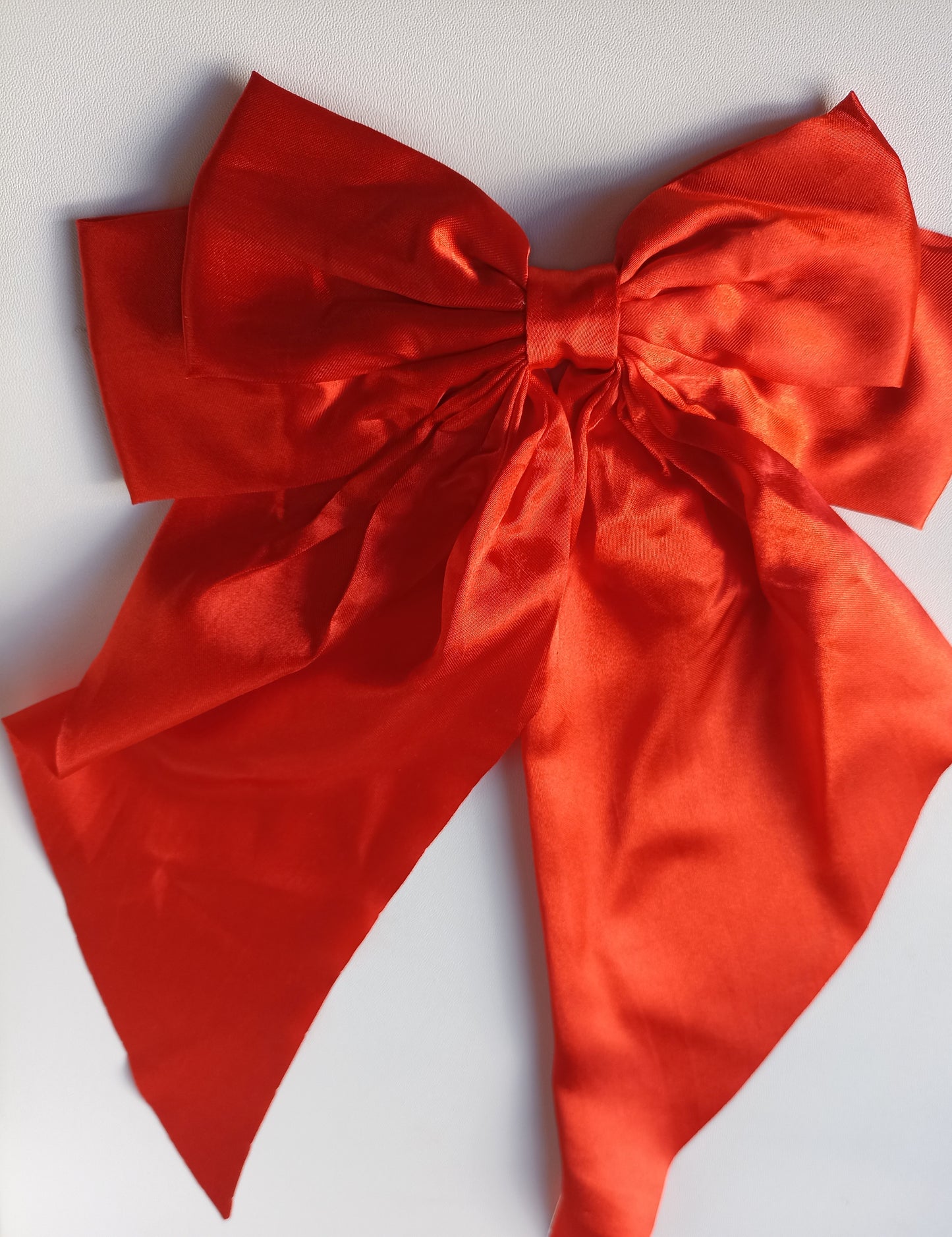 Oversized Satin Hair Bow Clip: Long Tail Ribbon Barrette - Handmade UK