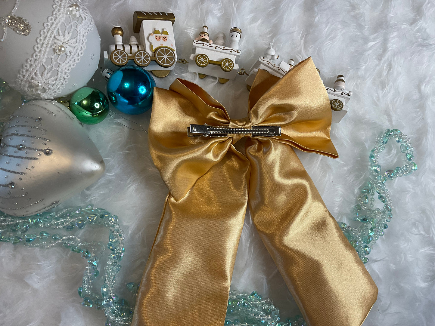 Gold Satin Bow Hair Clip