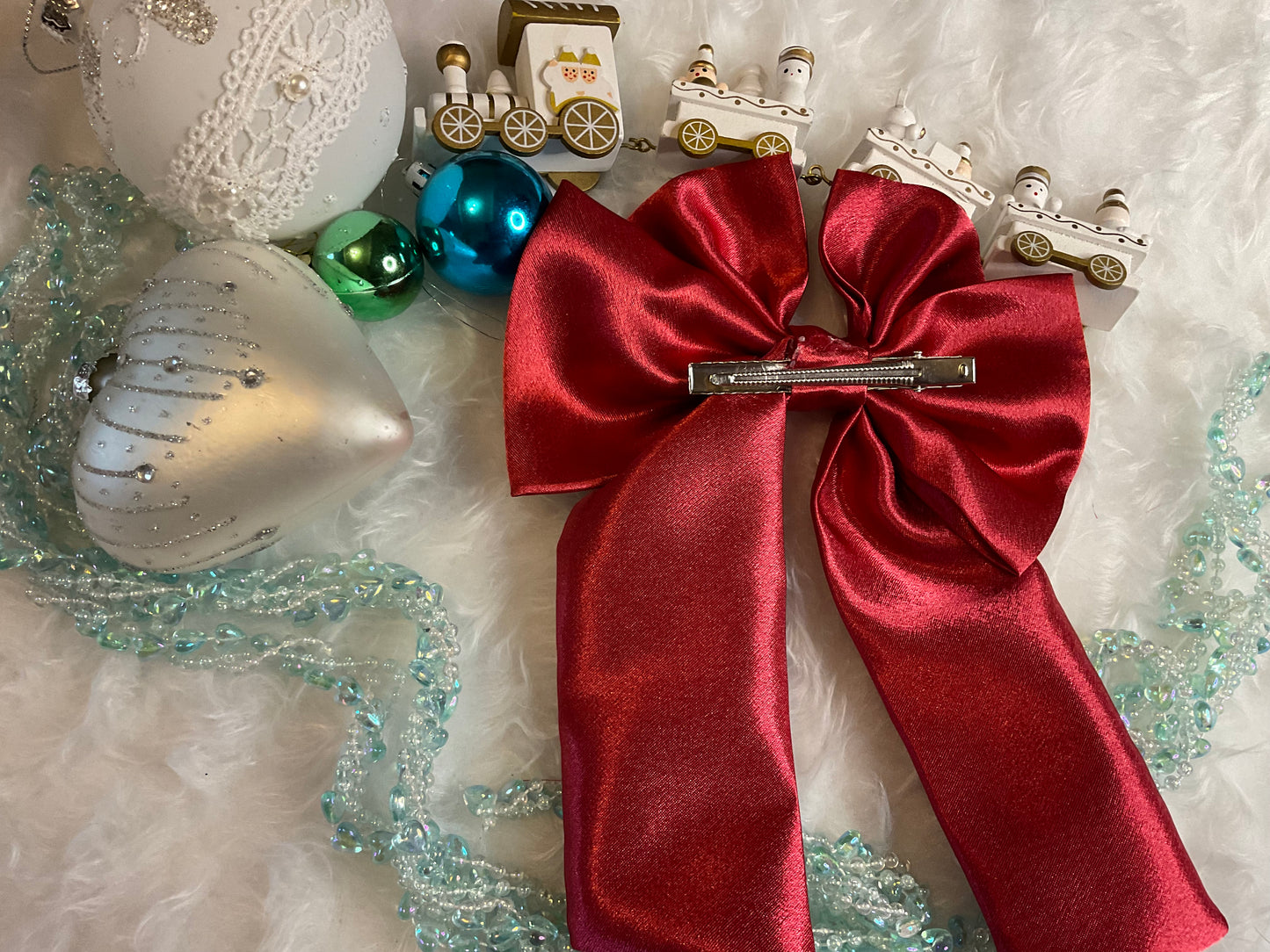 Red Satin Bow Hair Clip