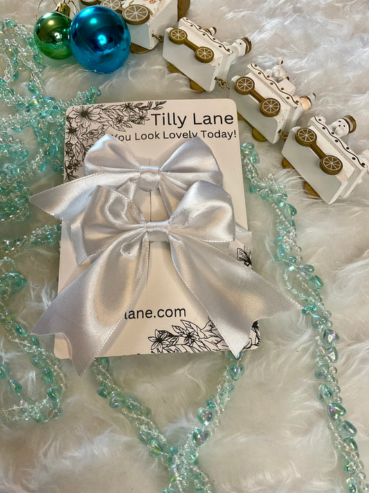 White Satin Ribbon Pack Of Two Bow Hair Clip