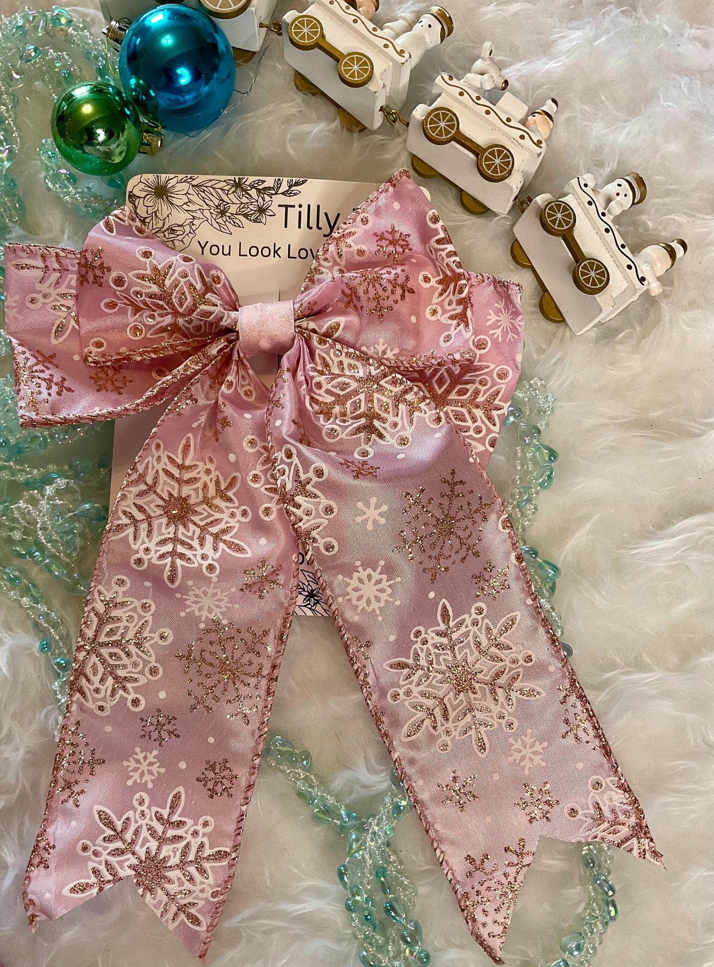 Christmas Winter Snowflakes Wired Bow Hair Clip