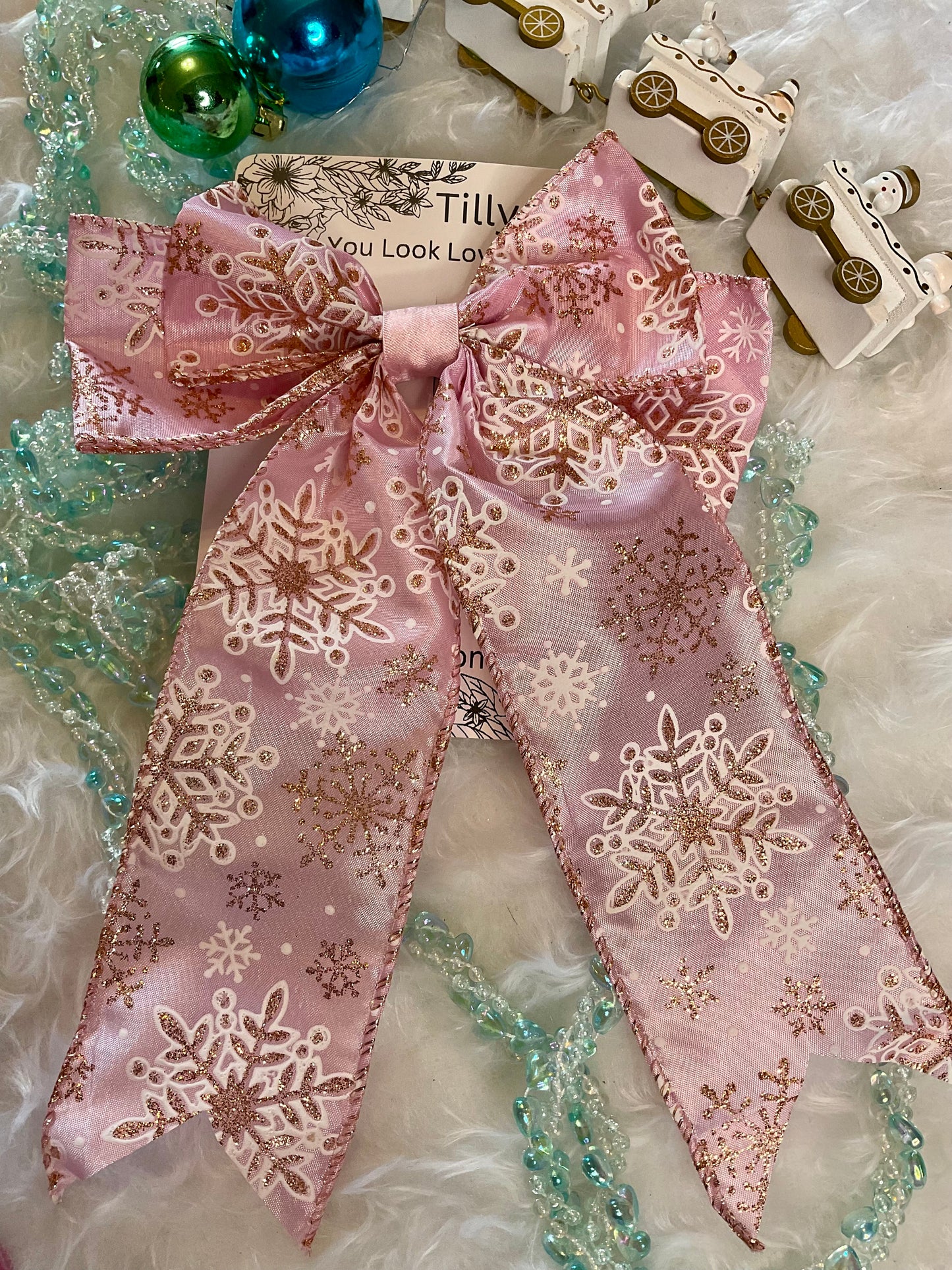 Christmas Winter Snowflakes Wired Bow Hair Clip