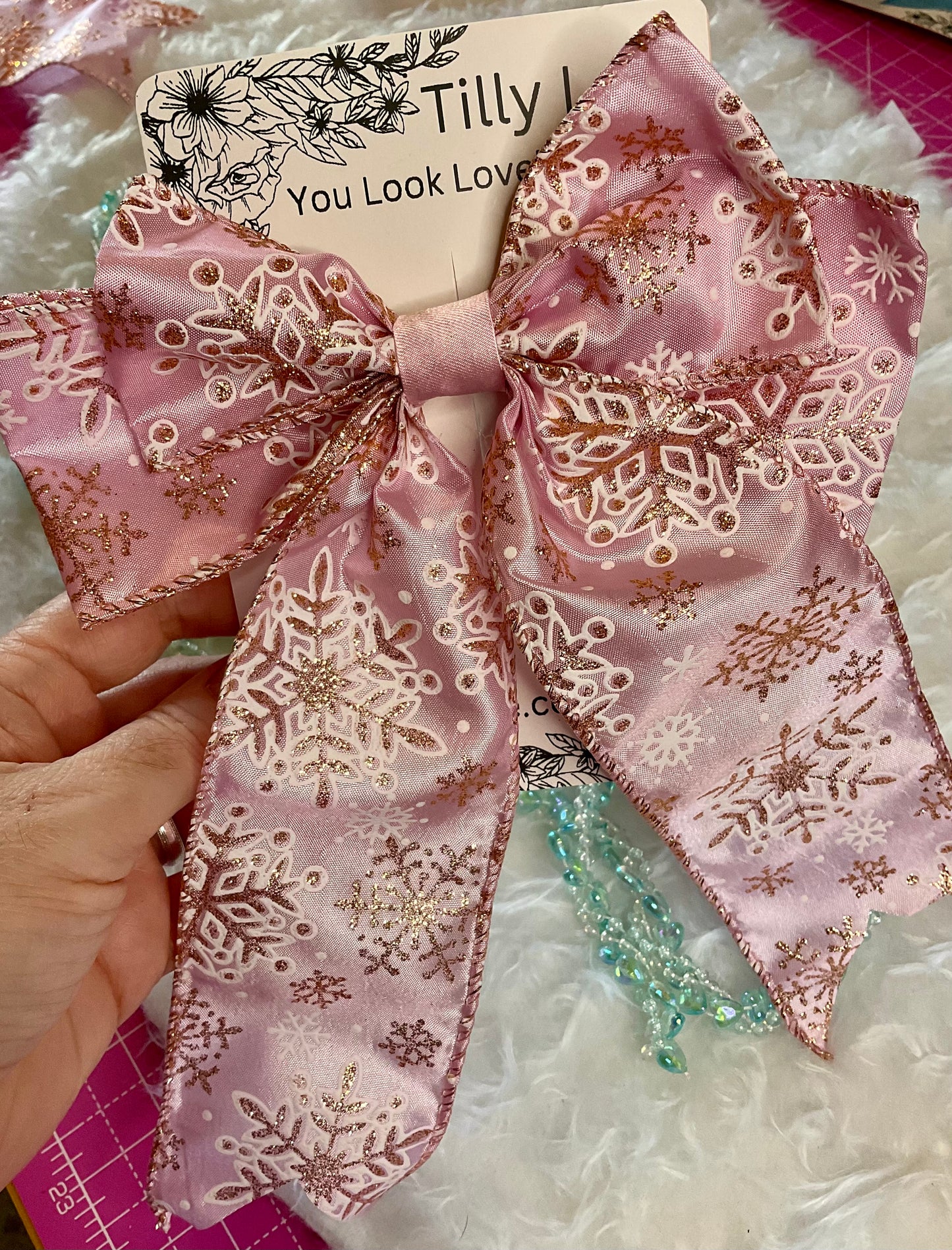 Christmas Winter Snowflakes Wired Bow Hair Clip