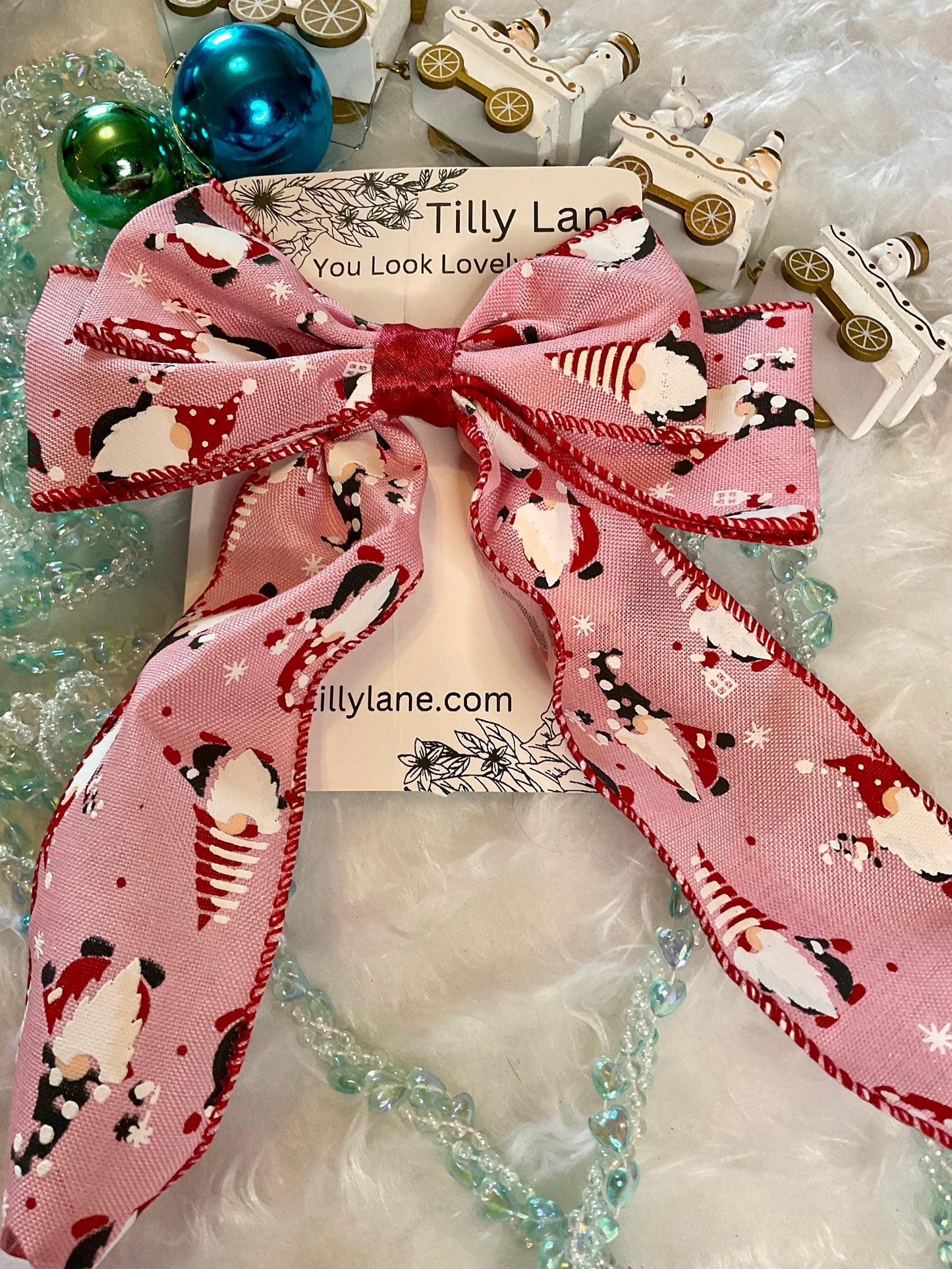 Christmas Gnomes Wired Bow Hair Clip