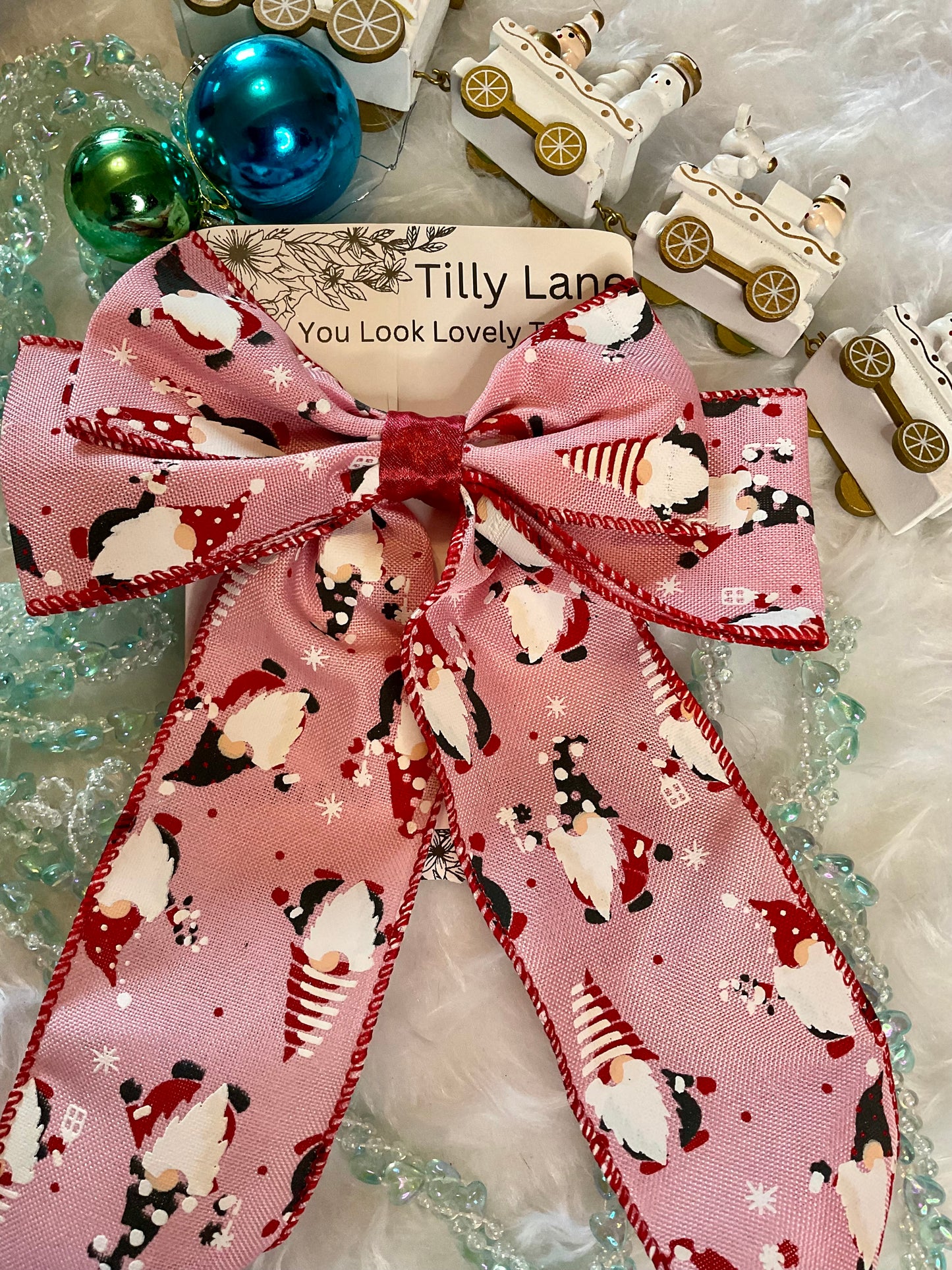 Christmas Gnomes Wired Bow Hair Clip