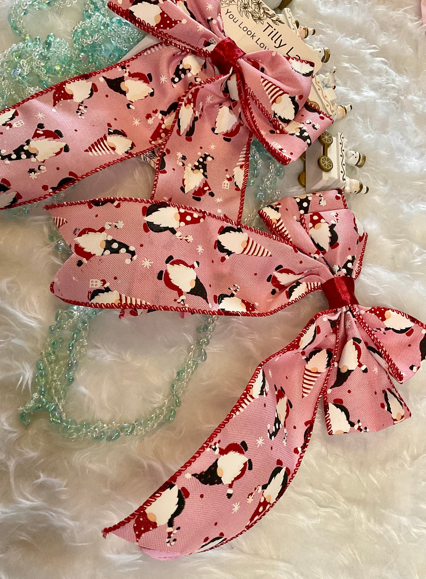 Christmas Gnomes Wired Bow Hair Clip