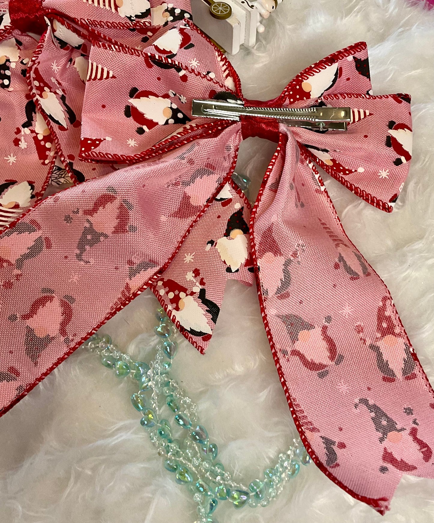 Christmas Gnomes Wired Bow Hair Clip