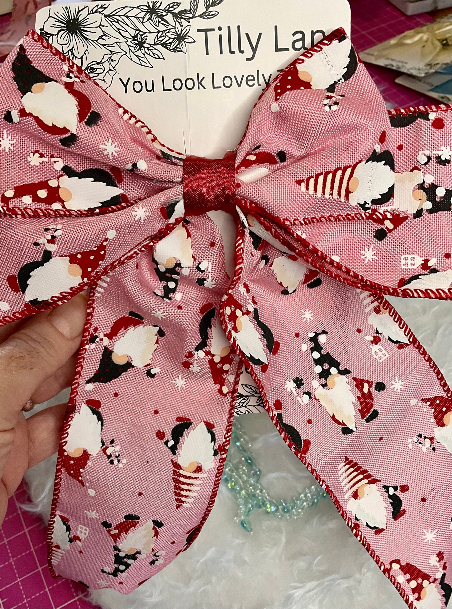 Christmas Gnomes Wired Bow Hair Clip