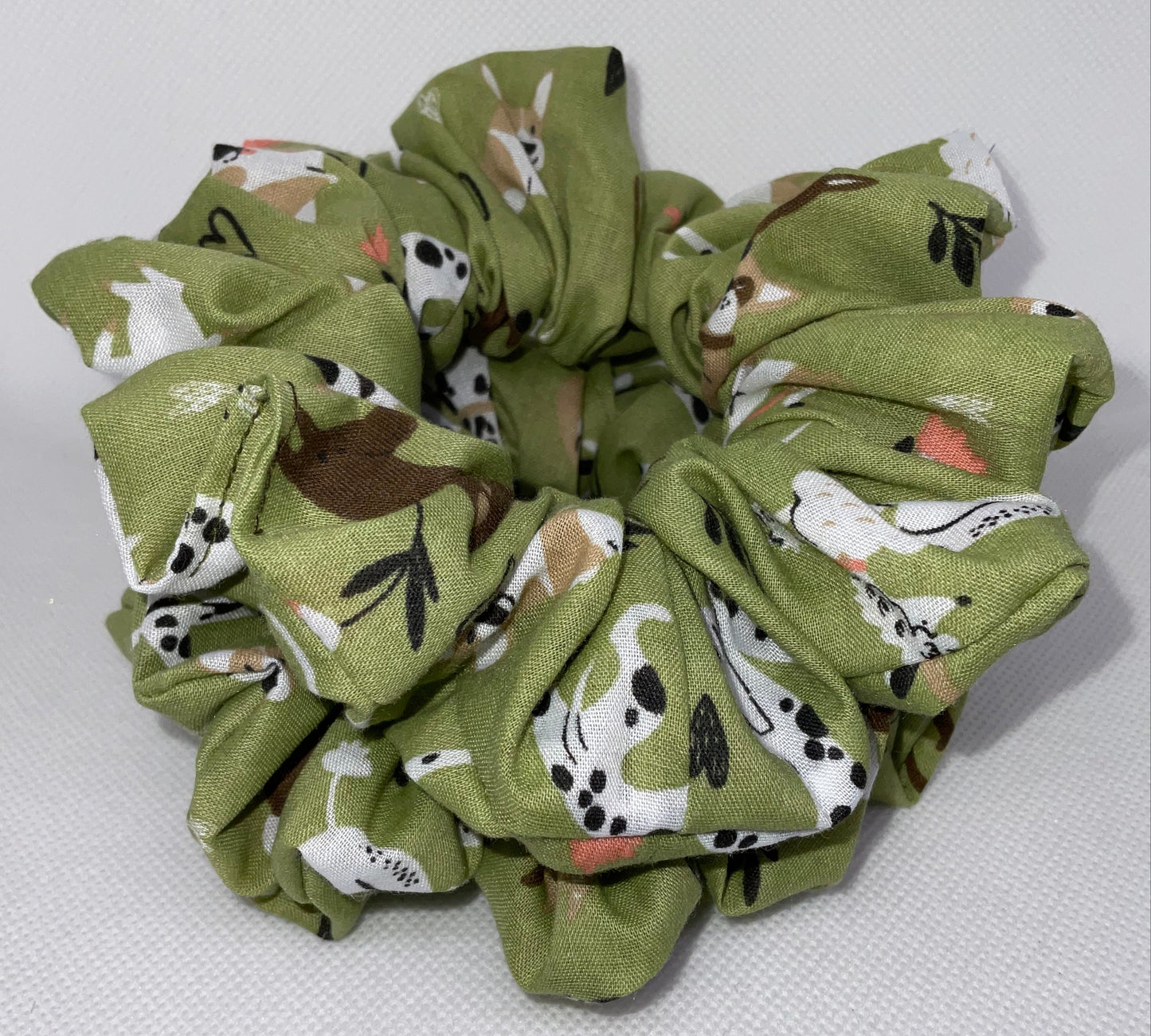 Green, Doggy Playing  Hair Scrunchies