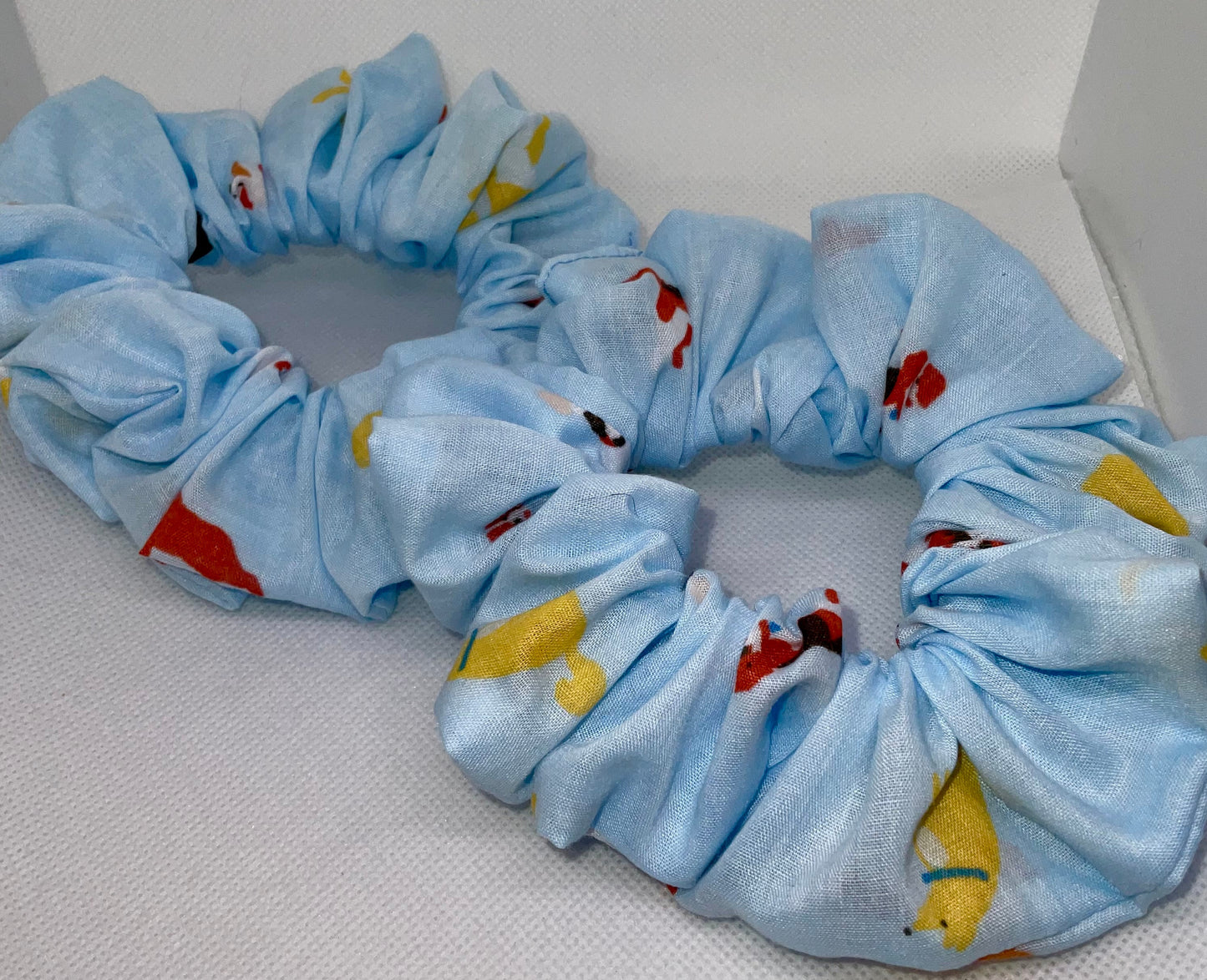 Light Blue, Doggy Print Hair Scrunchies