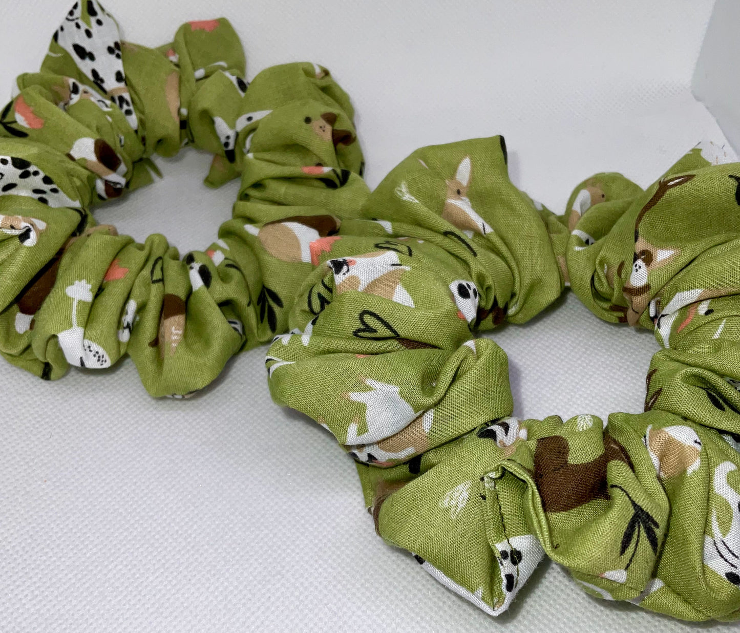 Green, Doggy Playing  Hair Scrunchies