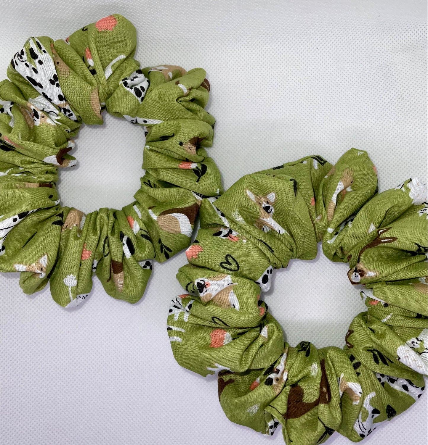 Green, Doggy Playing  Hair Scrunchies