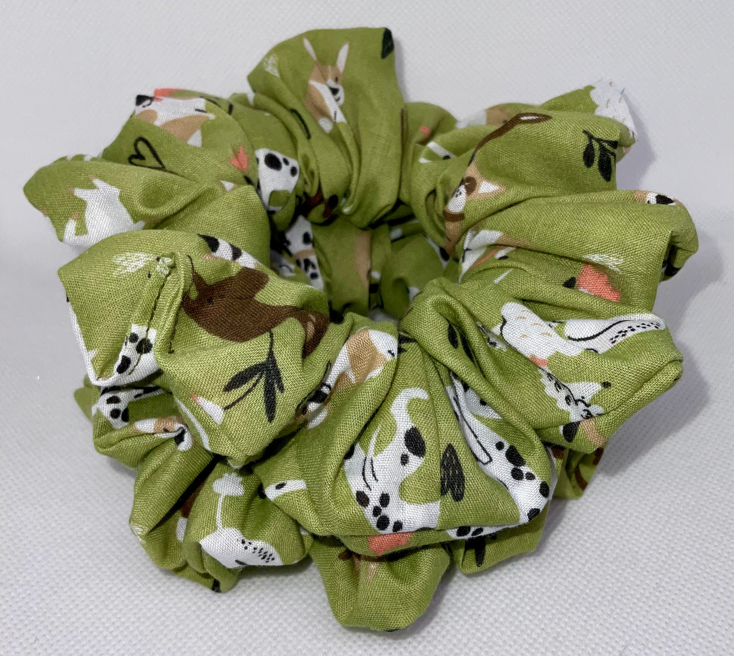 Green, Doggy Playing  Hair Scrunchies