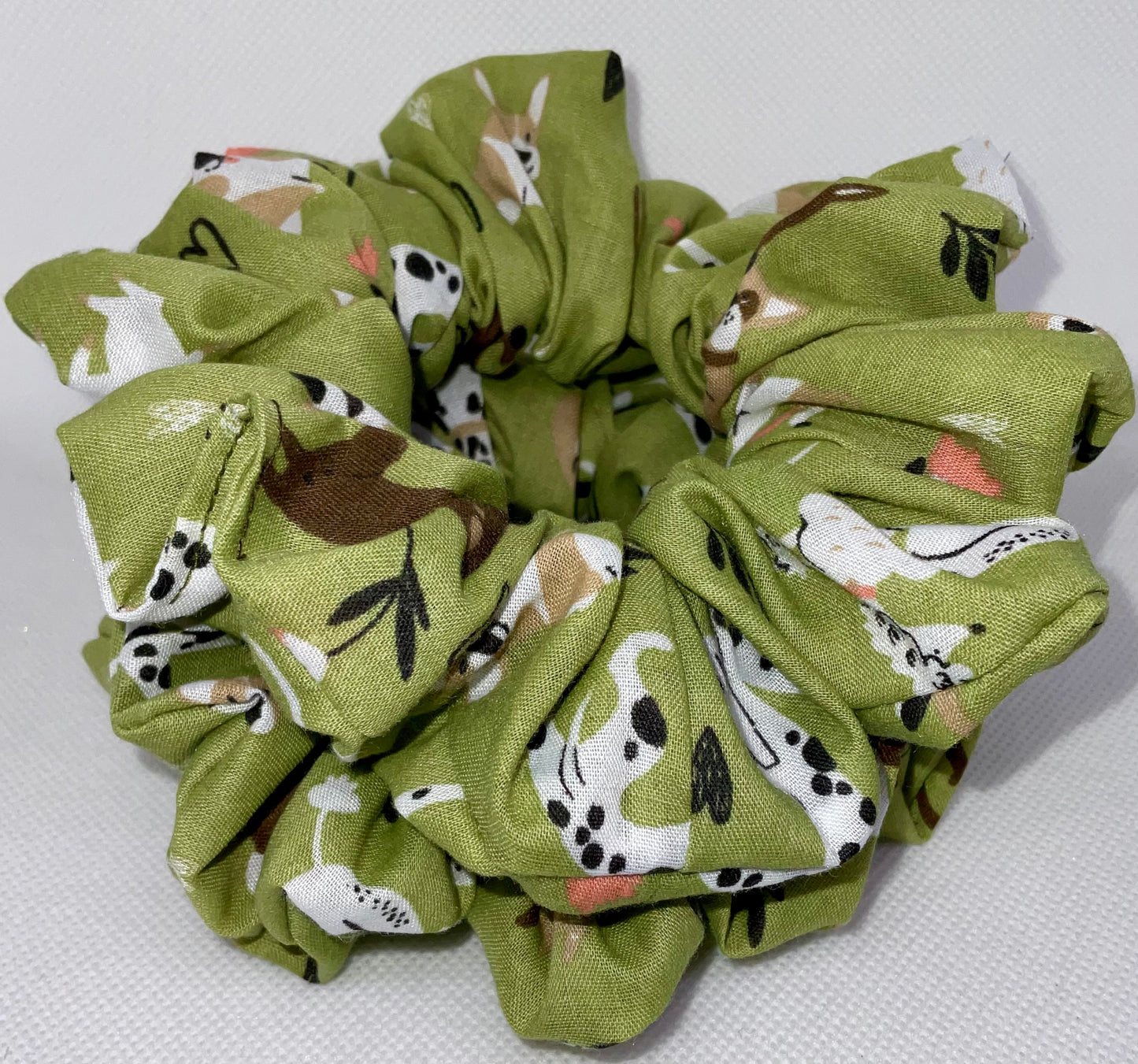 Green, Doggy Playing  Hair Scrunchies