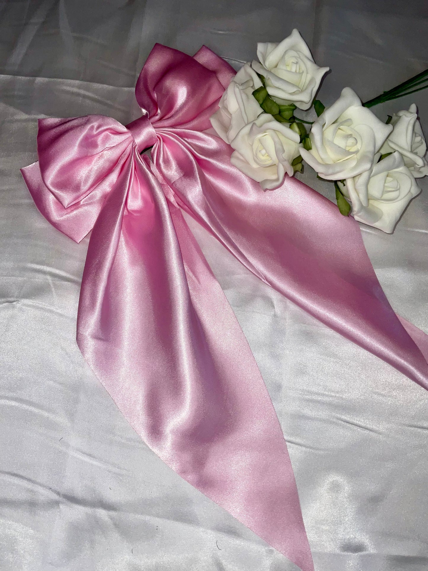 Blush Pink Oversized Satin Bow Hair Clip