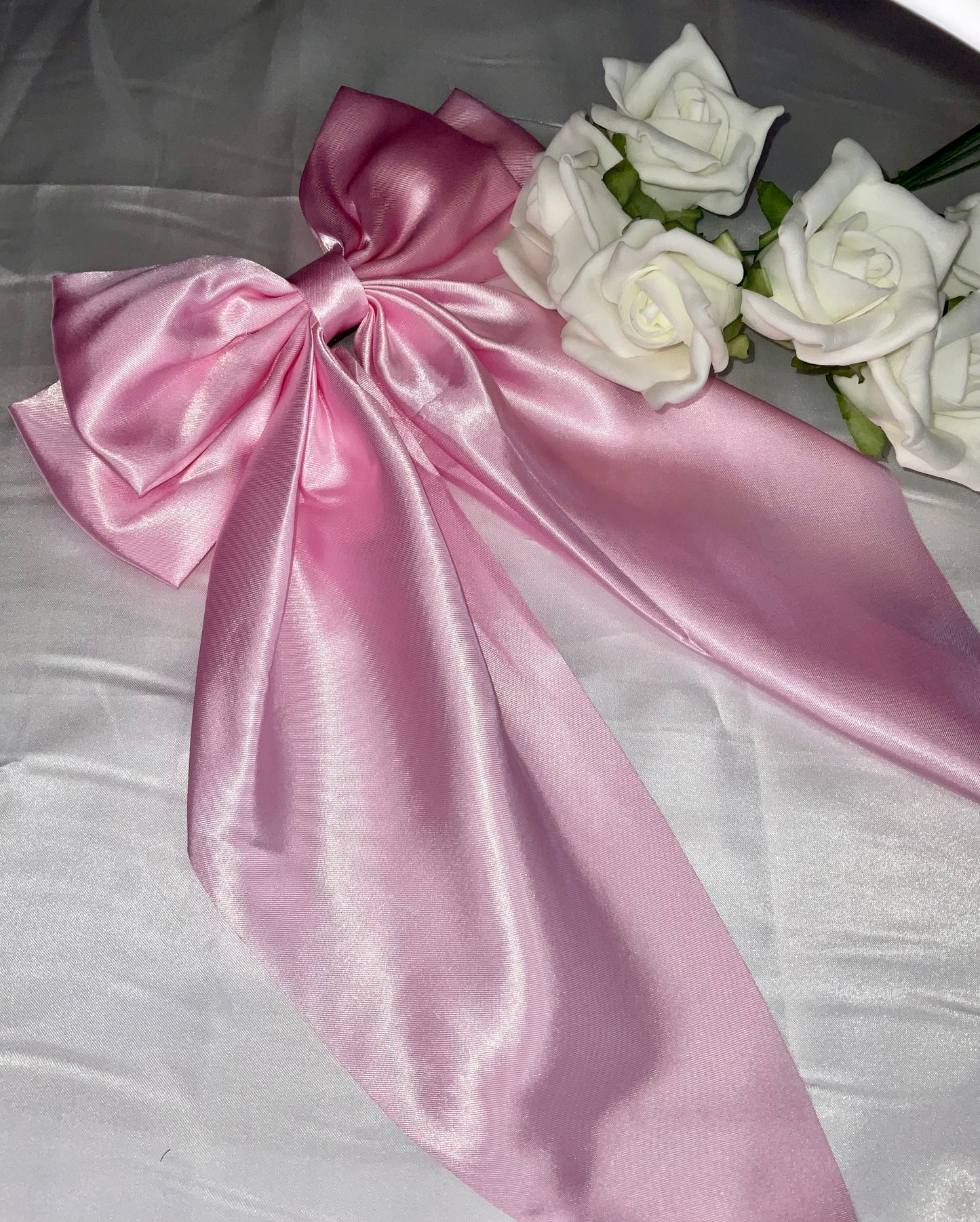 Blush Pink Oversized Satin Bow Hair Clip