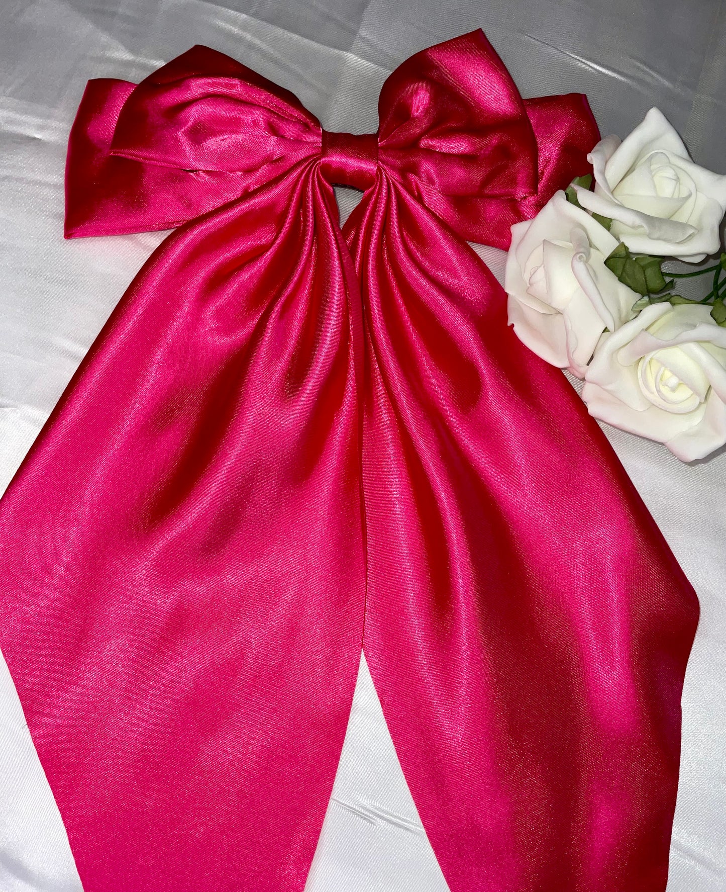 Cerise Pink Oversized Satin Bow Hair Clip