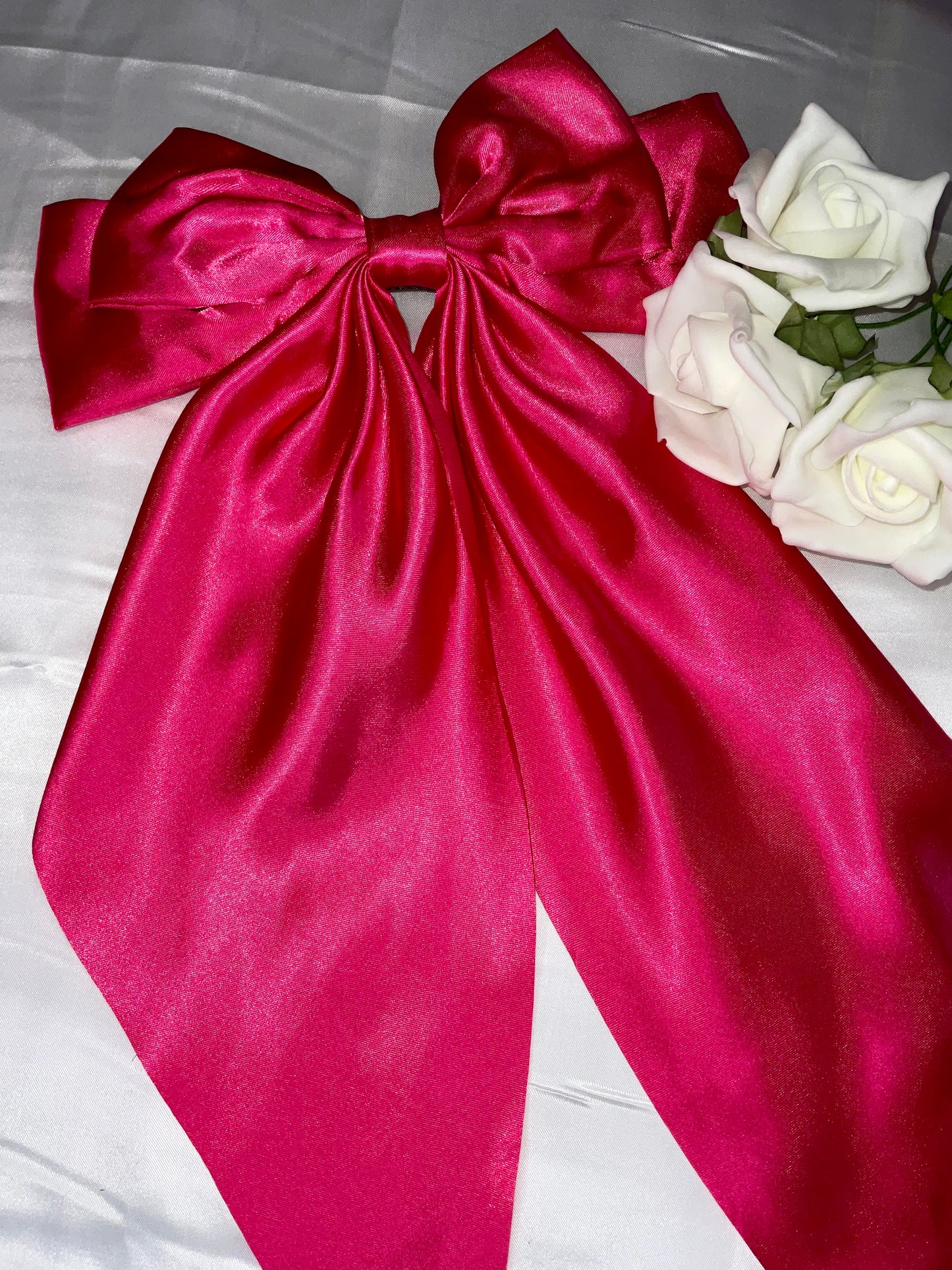 Cerise Pink Oversized Satin Bow Hair Clip