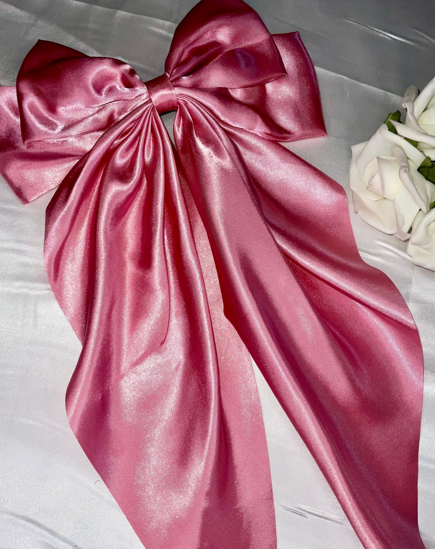 Rose Pink Oversized Satin Bow Hair Clip