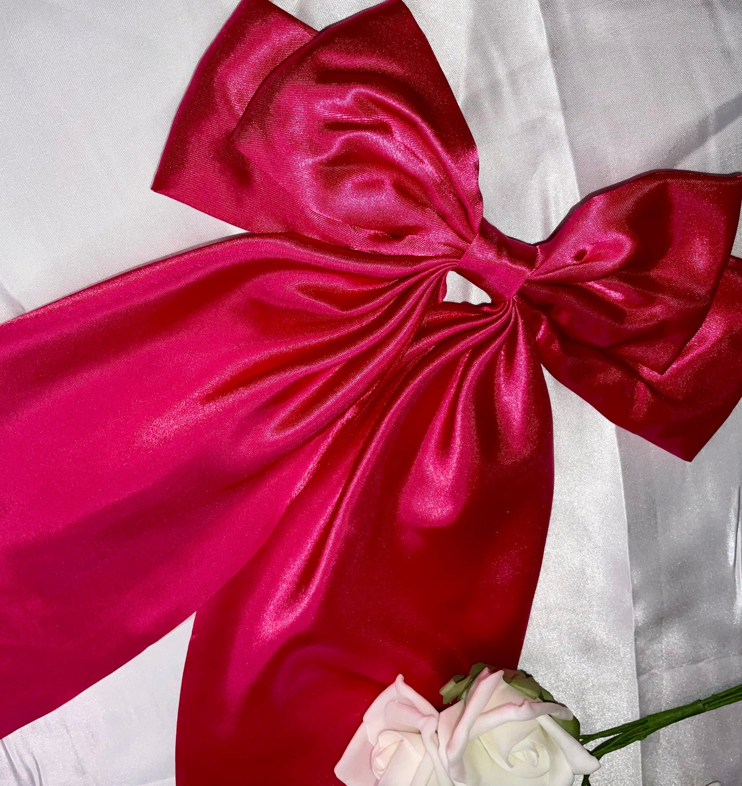 Cerise Pink Oversized Satin Bow Hair Clip